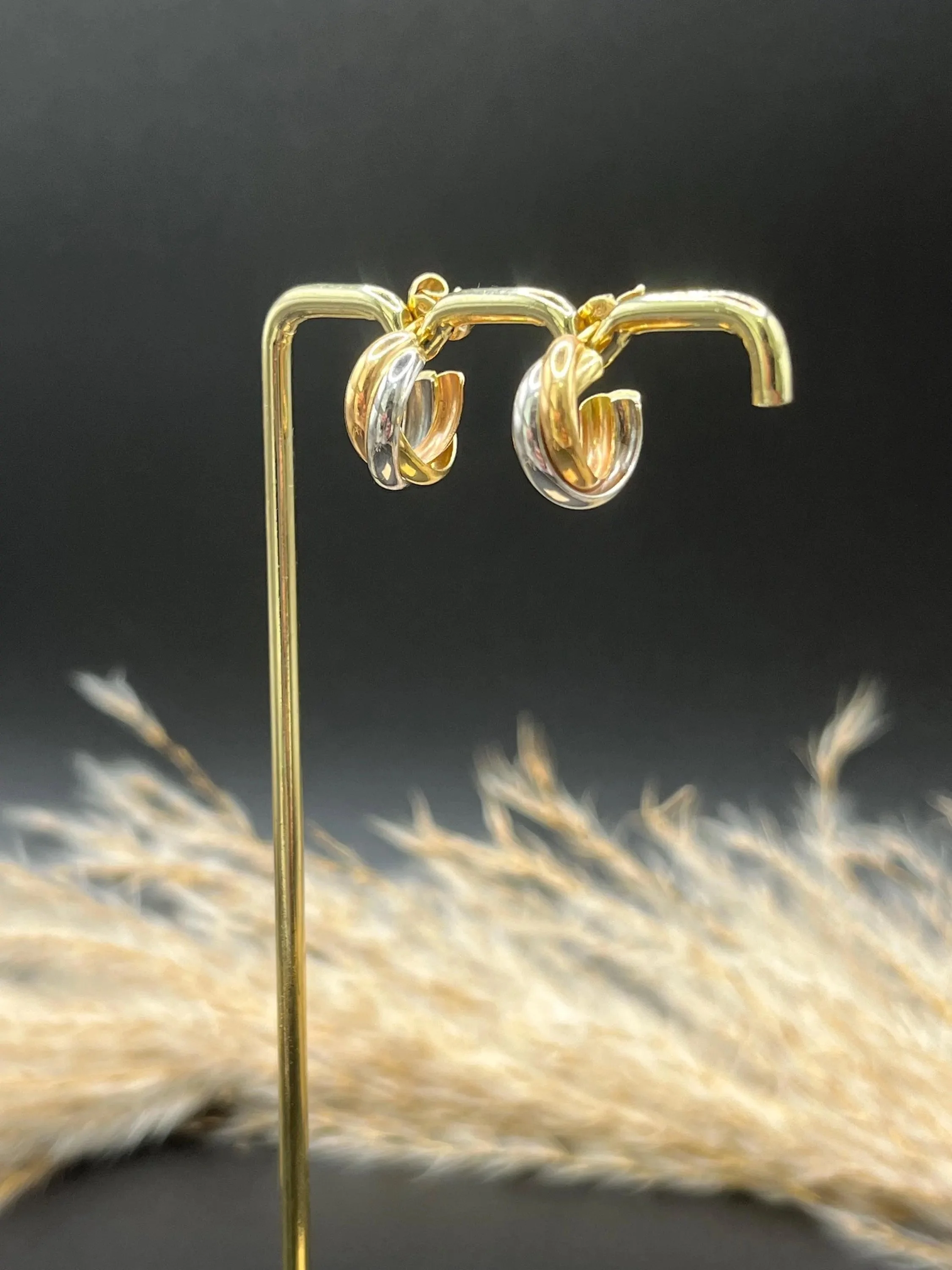 Vintage 18ct Gold Tri-Color Hoop Earrings, Circa 1980s