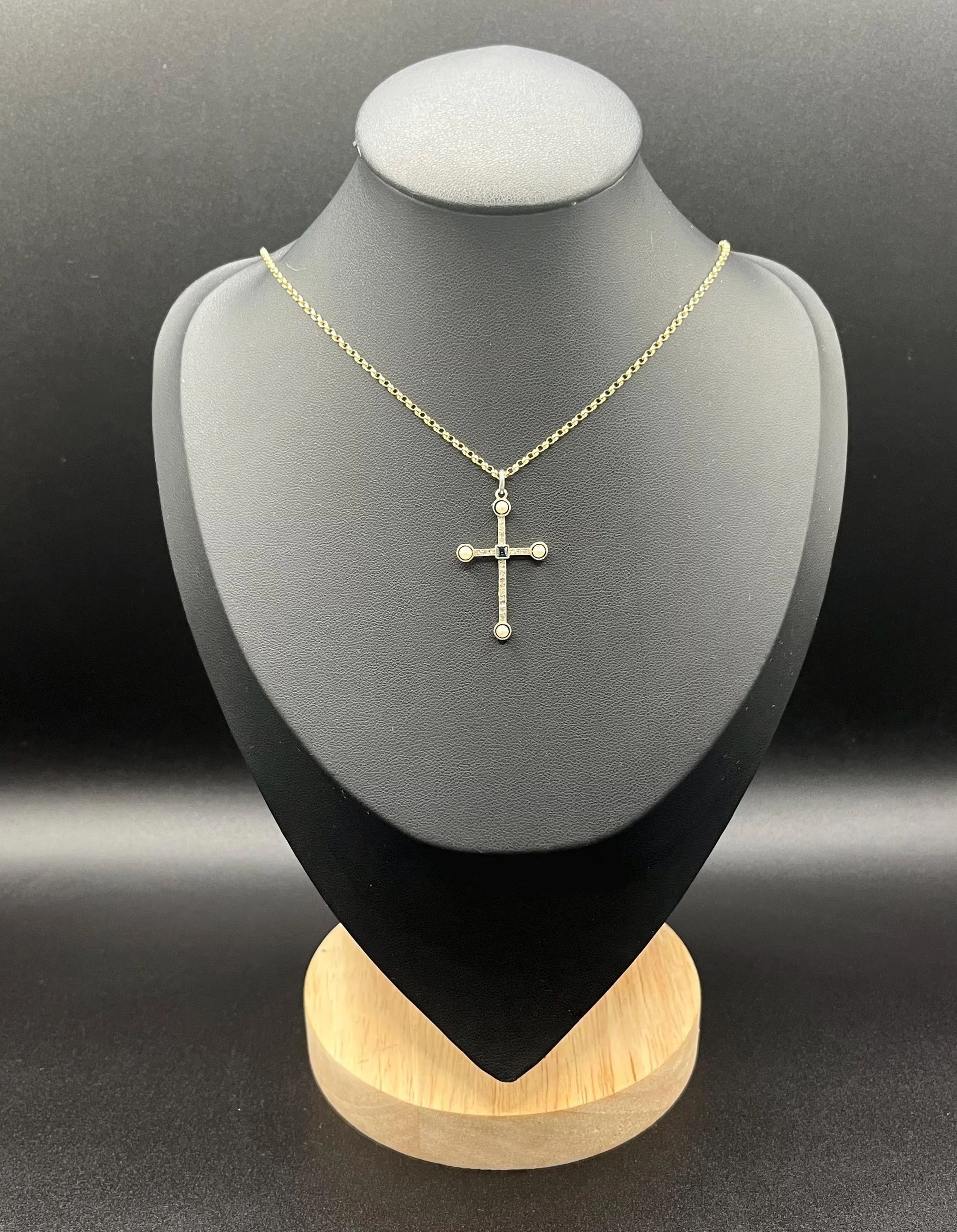 18ct Gold, Platinum, Diamond, Sapphire and pearl Edwardian Cross Pendant