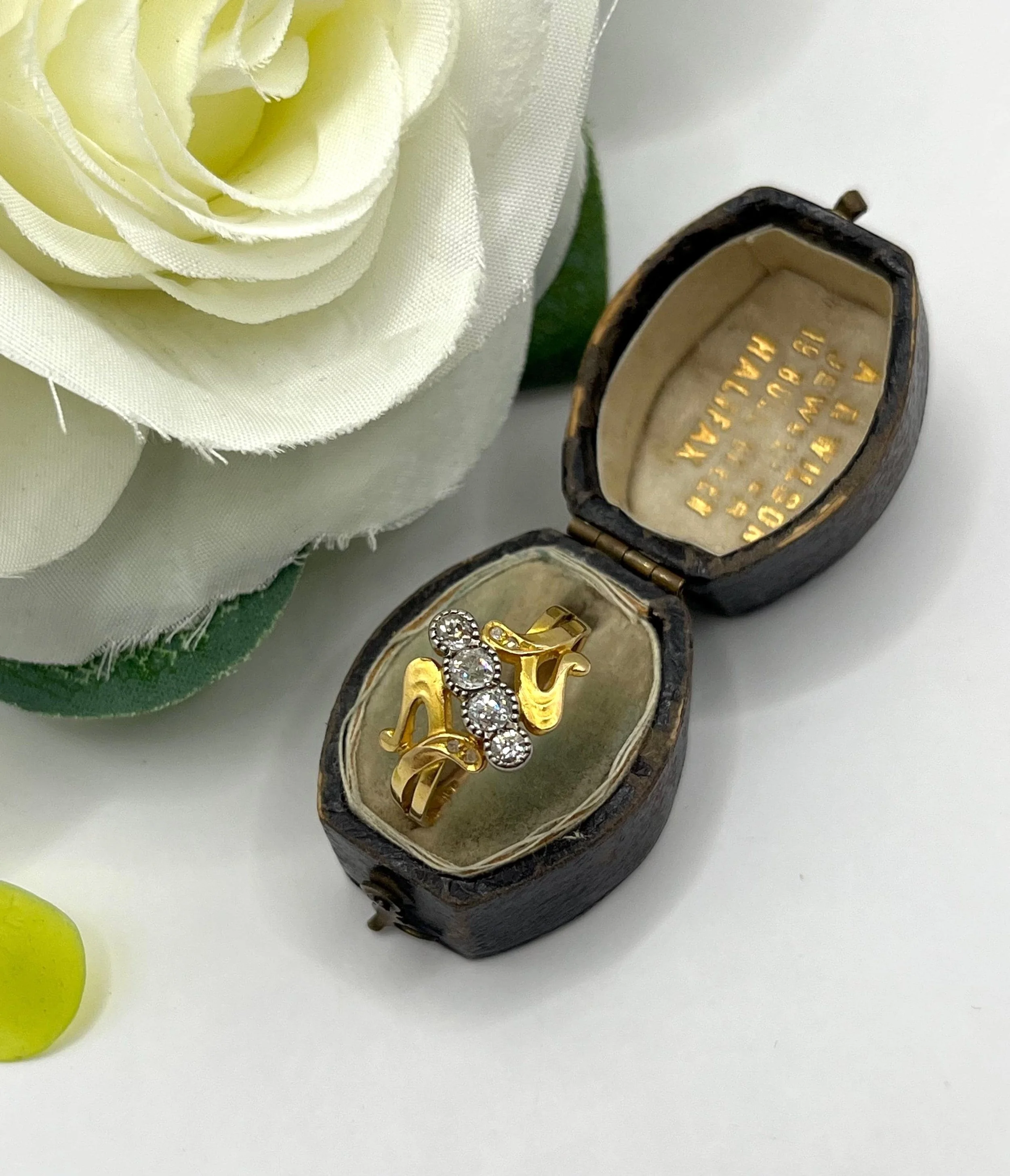 Antique 14ct Yellow Gold, Art Nouveau Four Stone Diamond Ring