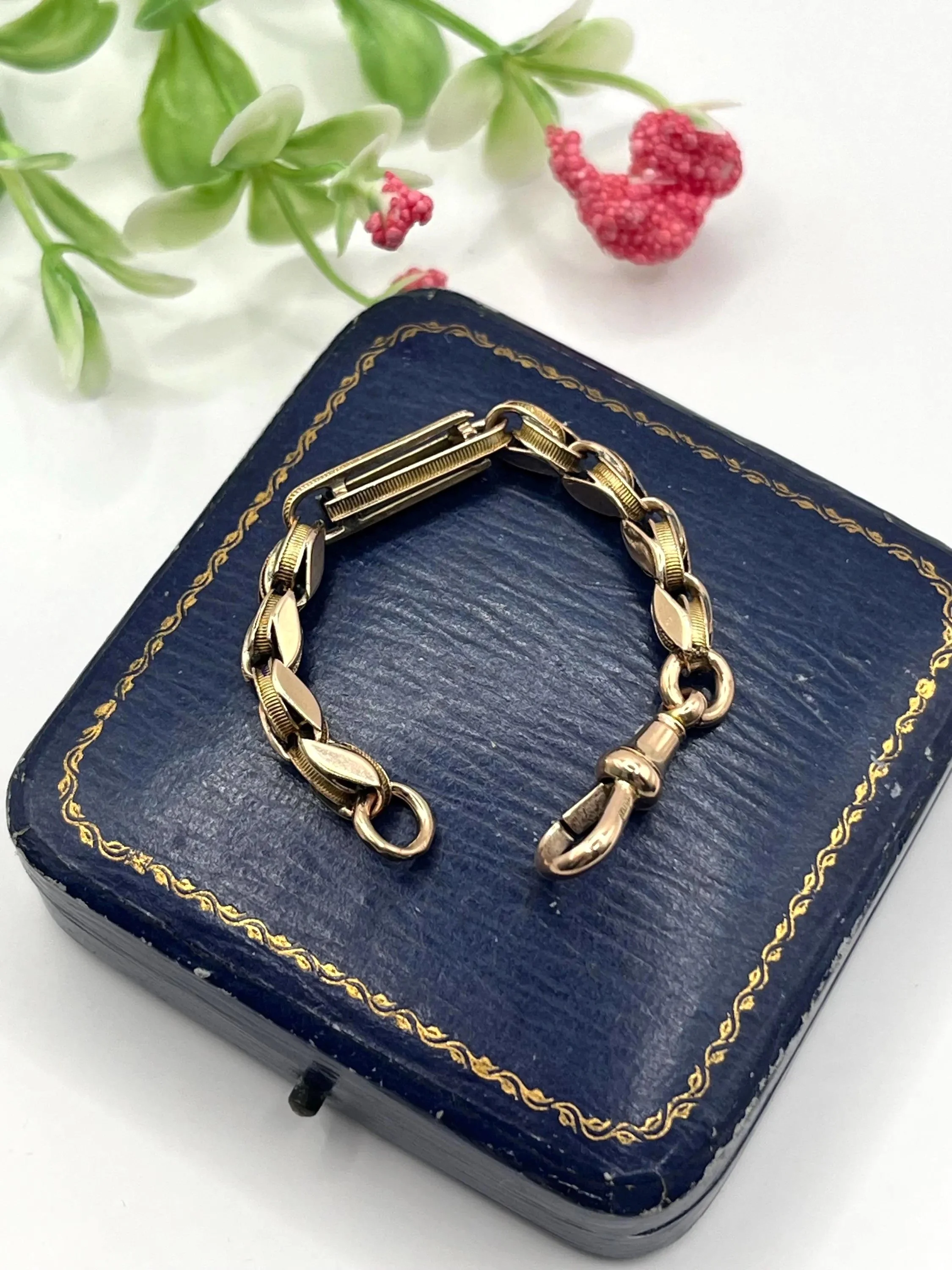 Antique 9ct Rose Gold Victorian Ornate Link Chain Extender with Swivel Clasp, 4 1/4 inches