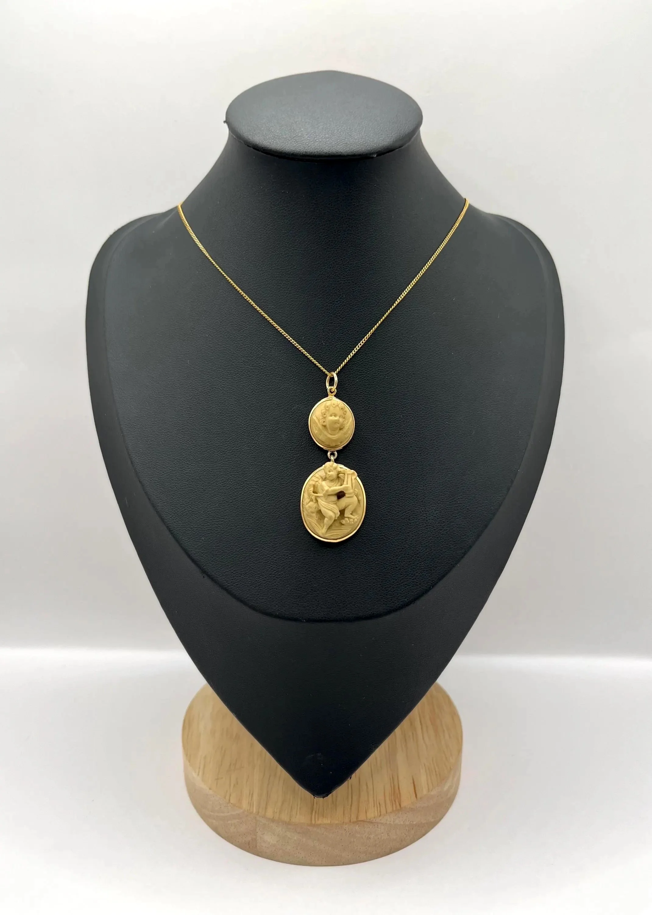 Antique 9ct Gold, Early Victorian Lava Cherub Cameo Portrait Pendant