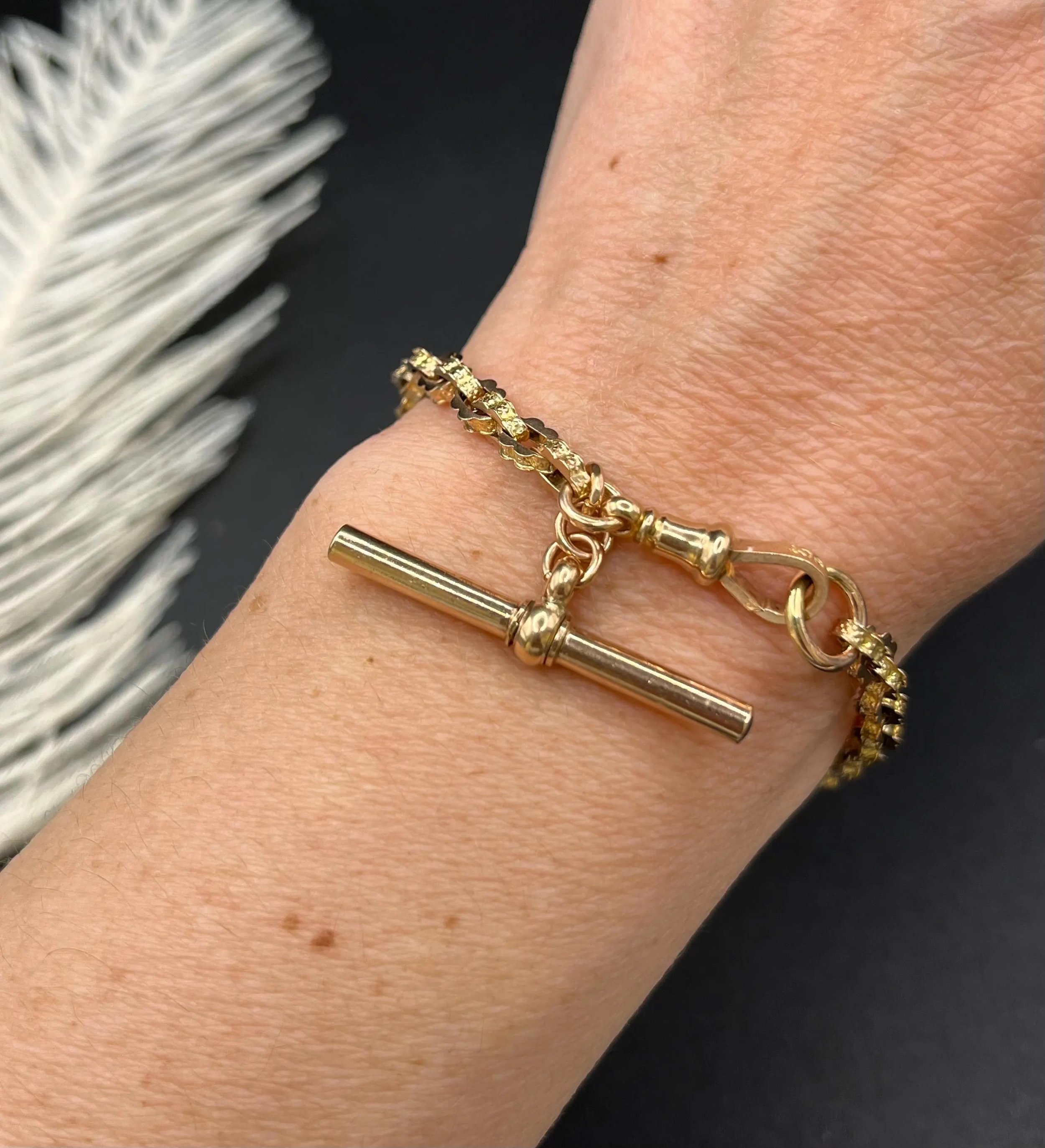 Antique 9ct Gold Fancy Link Bracelet, With T Bar, Circa 1900
