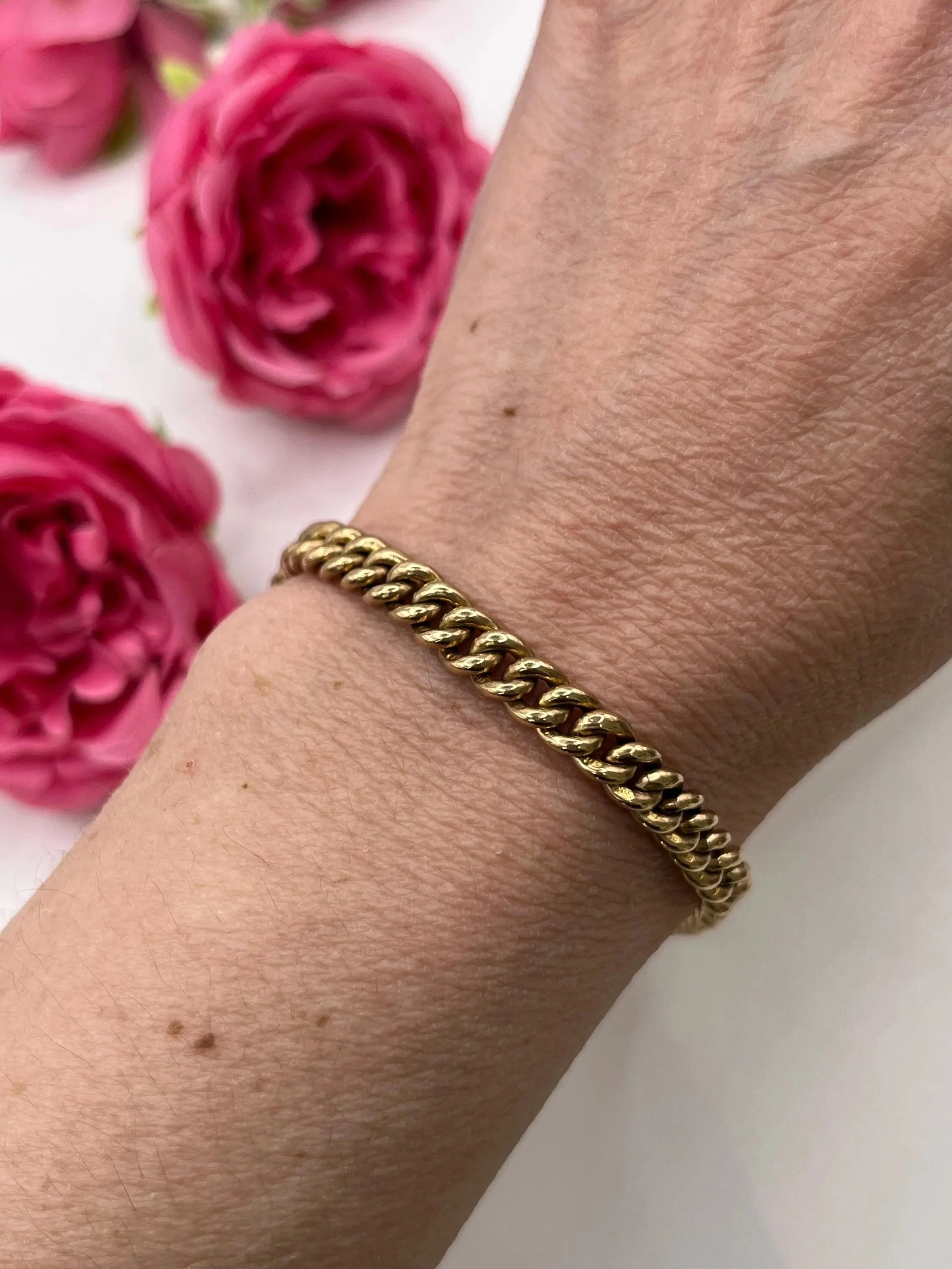 Antique 9ct Rose Gold, Victorian Curb Link Bracelet with Dog Clip Clasp