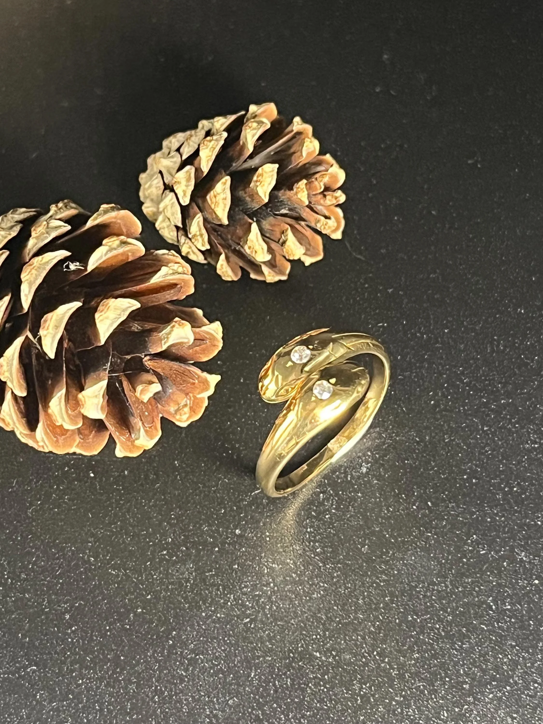 Vintage 18ct Yellow Gold, Double Head Diamond Snake Ring, Circa 1980s