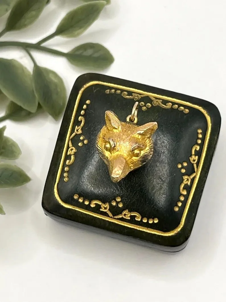 Antique 9ct Yellow Gold, Edwardian Fox Head, Animal Pendant Charm