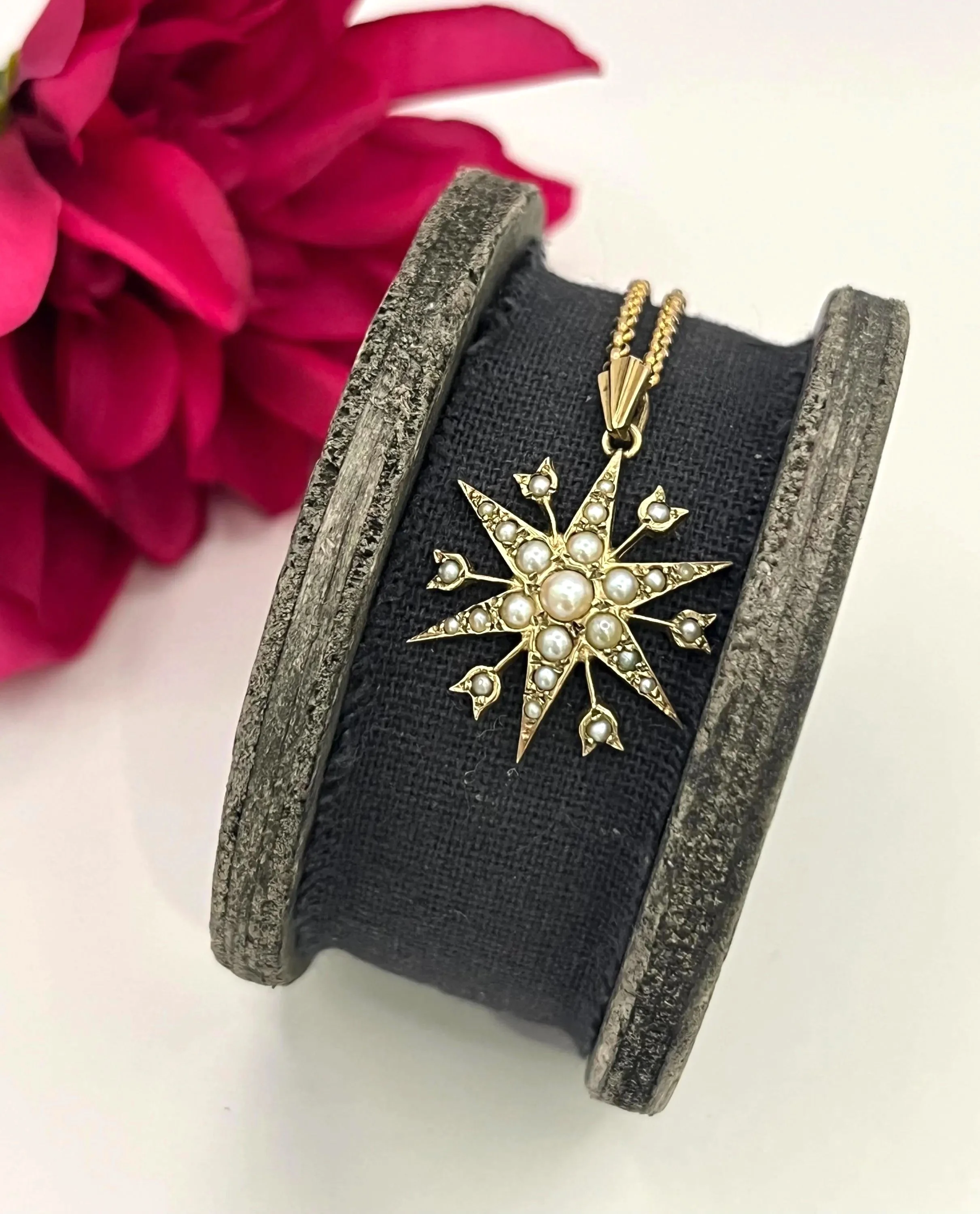Vintage 9ct Gold Pearl Starburst Pendant, Hallmarked London 1981