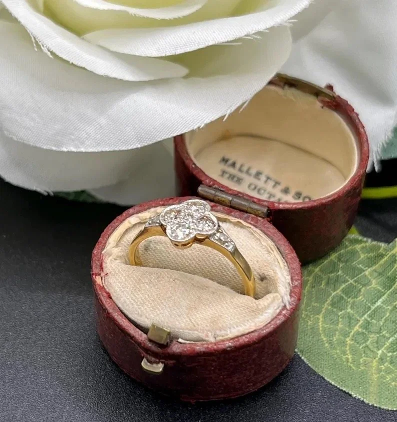 Antique 18ct Gold & Platinum Stamped, Edwardian Diamond Cluster Ring
