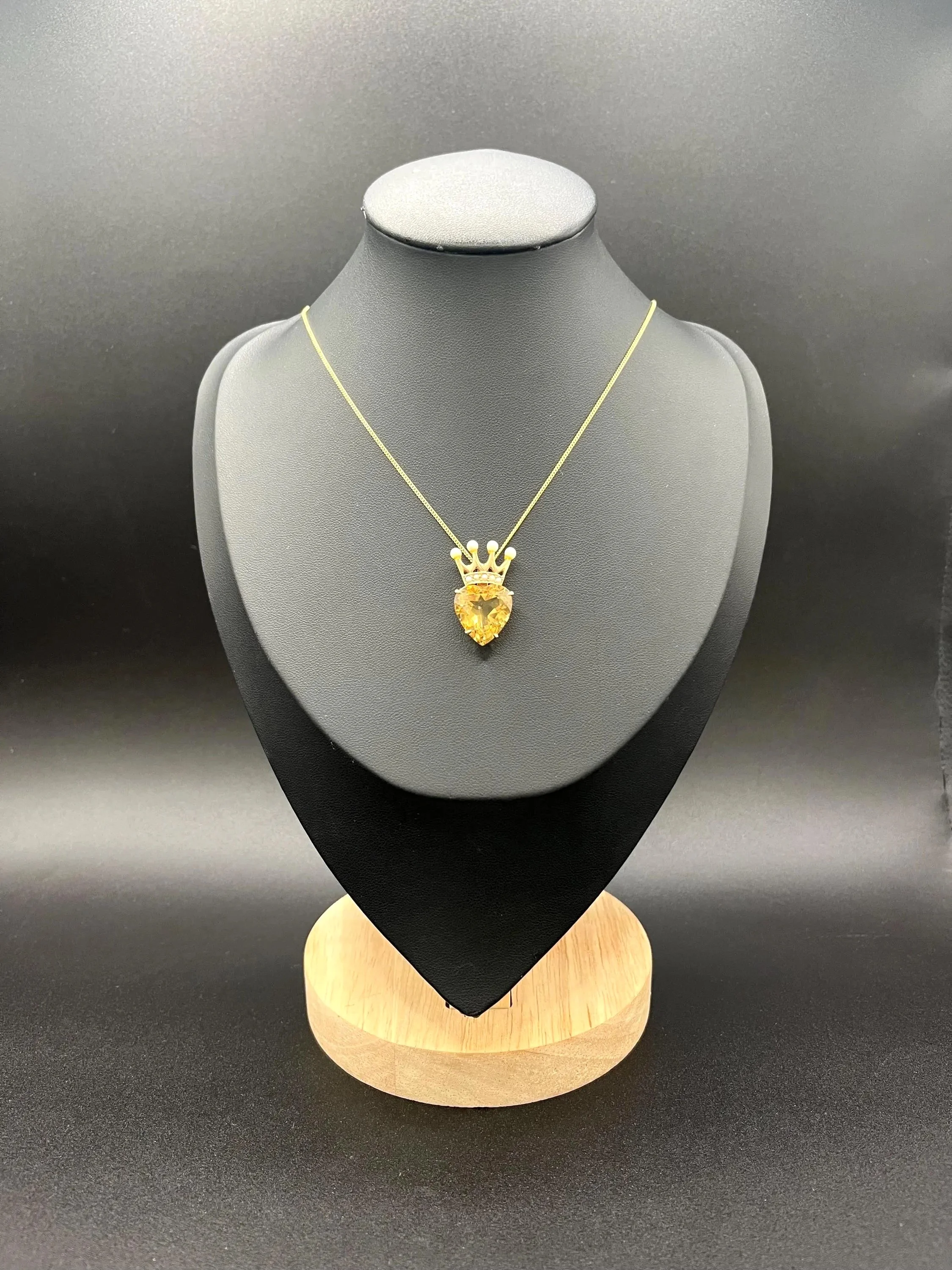 Vintage 9ct Gold, Victorian Style Citrine & Pearl Heart Crown Pendant