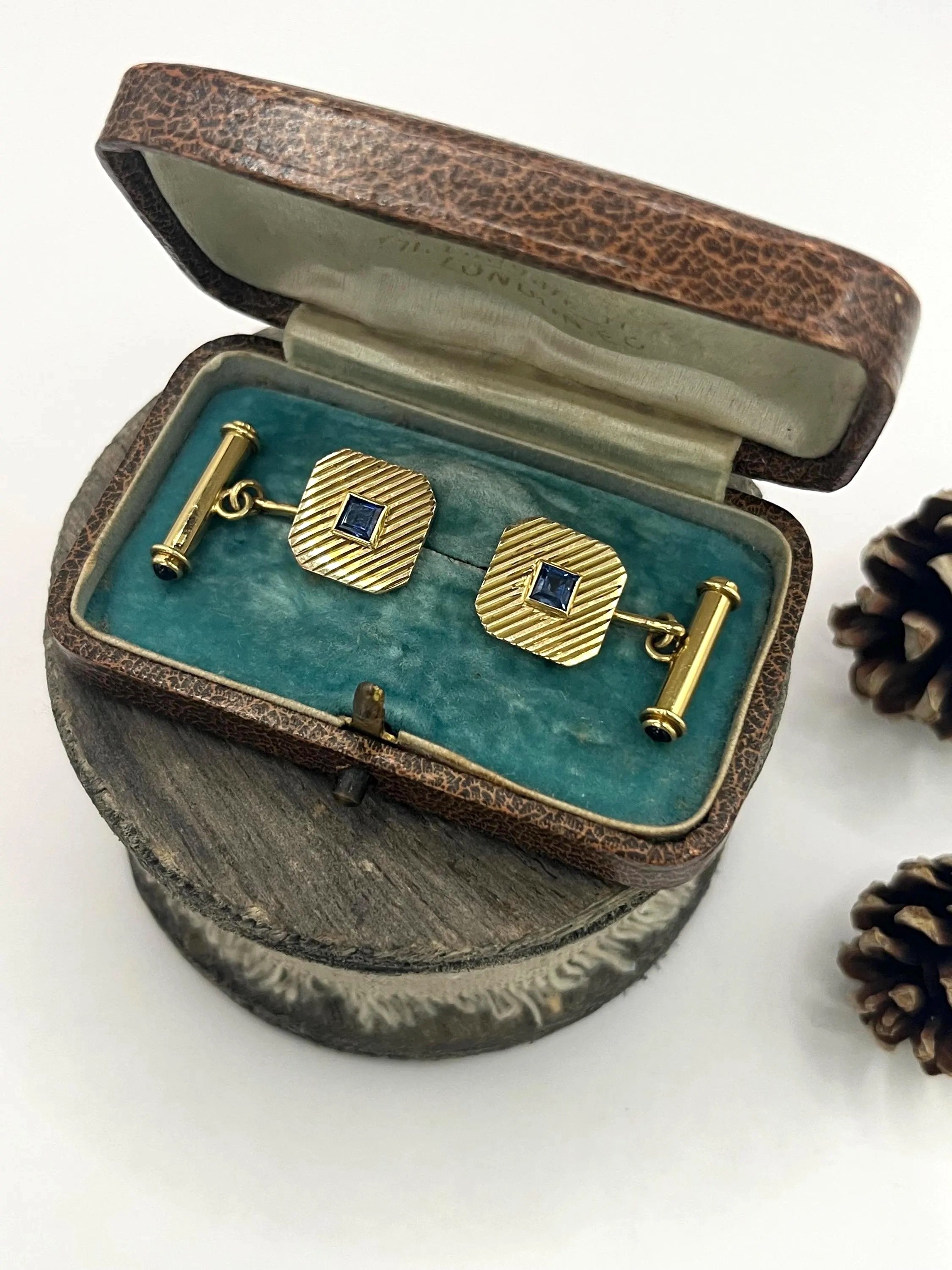 Antique 18ct Gold Stamped, 1920s Art Deco, Sapphire Cufflinks
