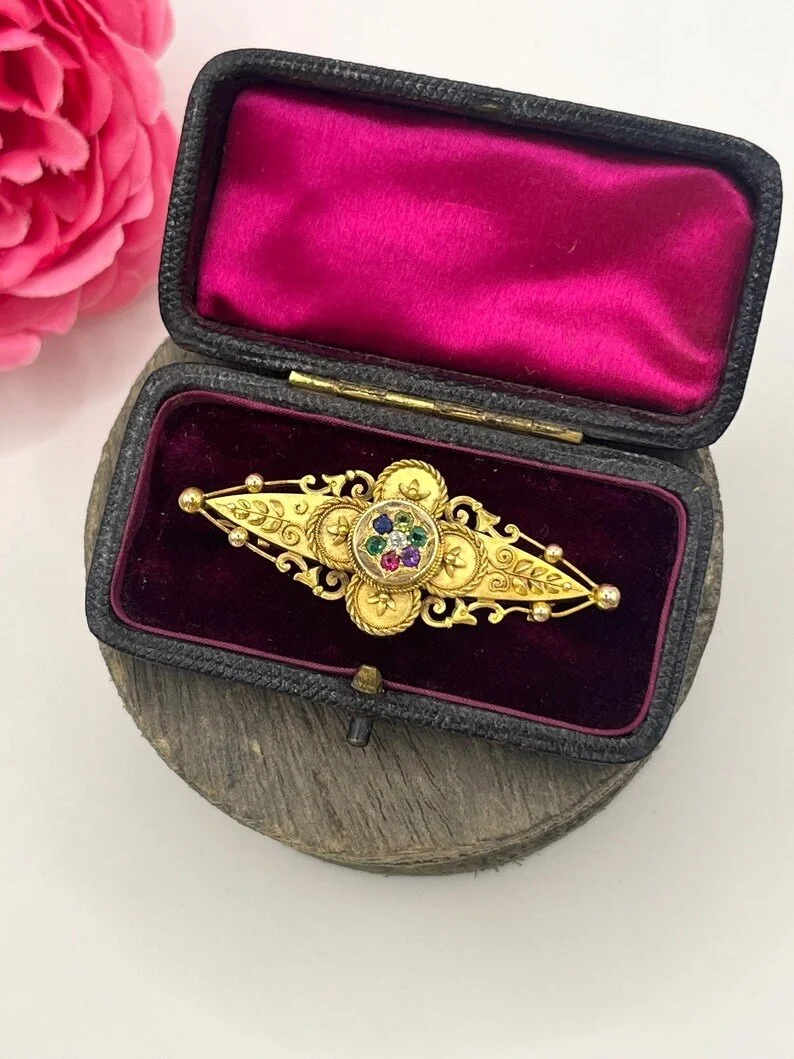 Antique 15ct Yellow Gold, Victorian DEAREST Brooch