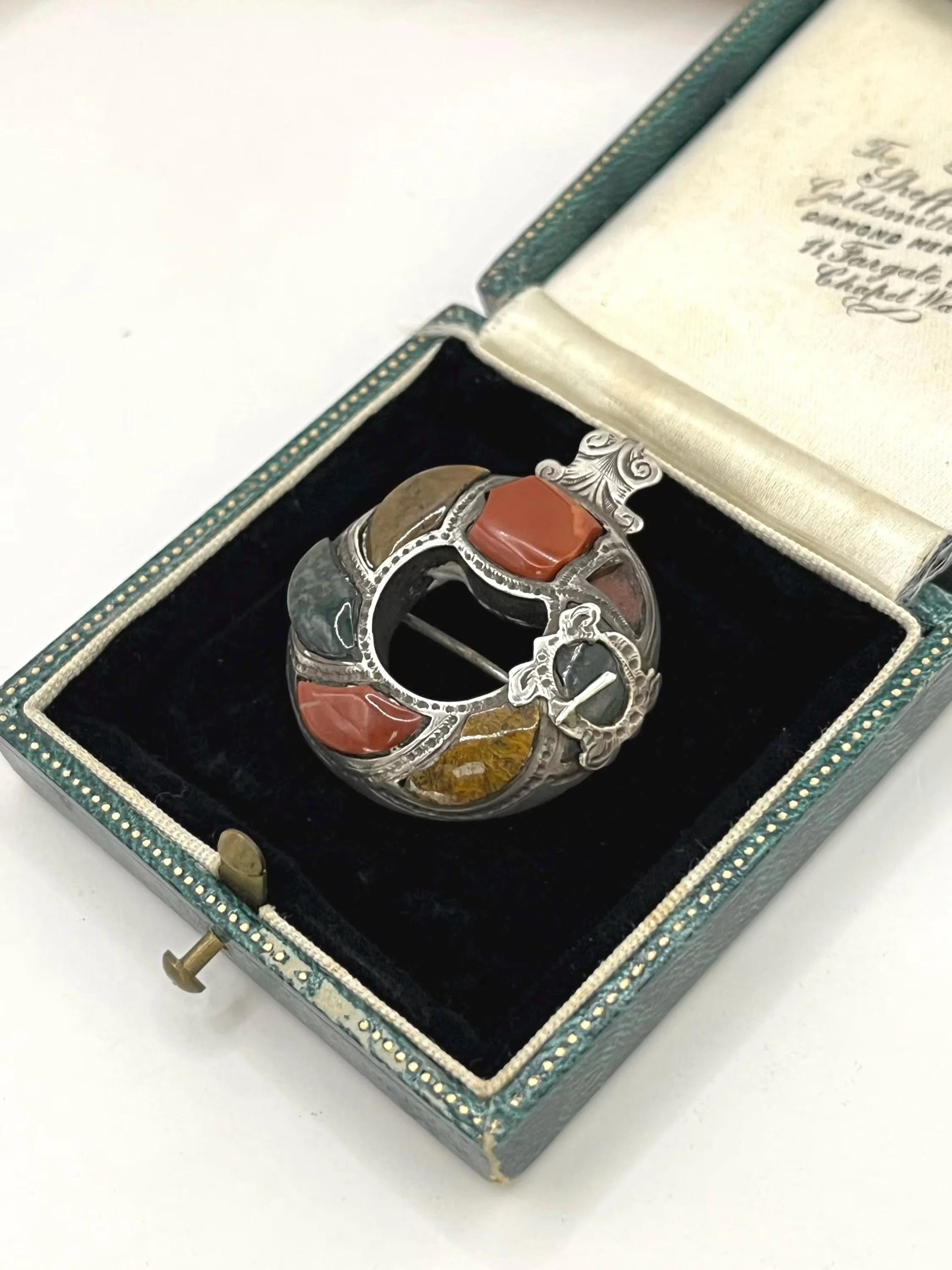 Antique Silver, Victorian Scottish Agate Brooch, Circa 1880