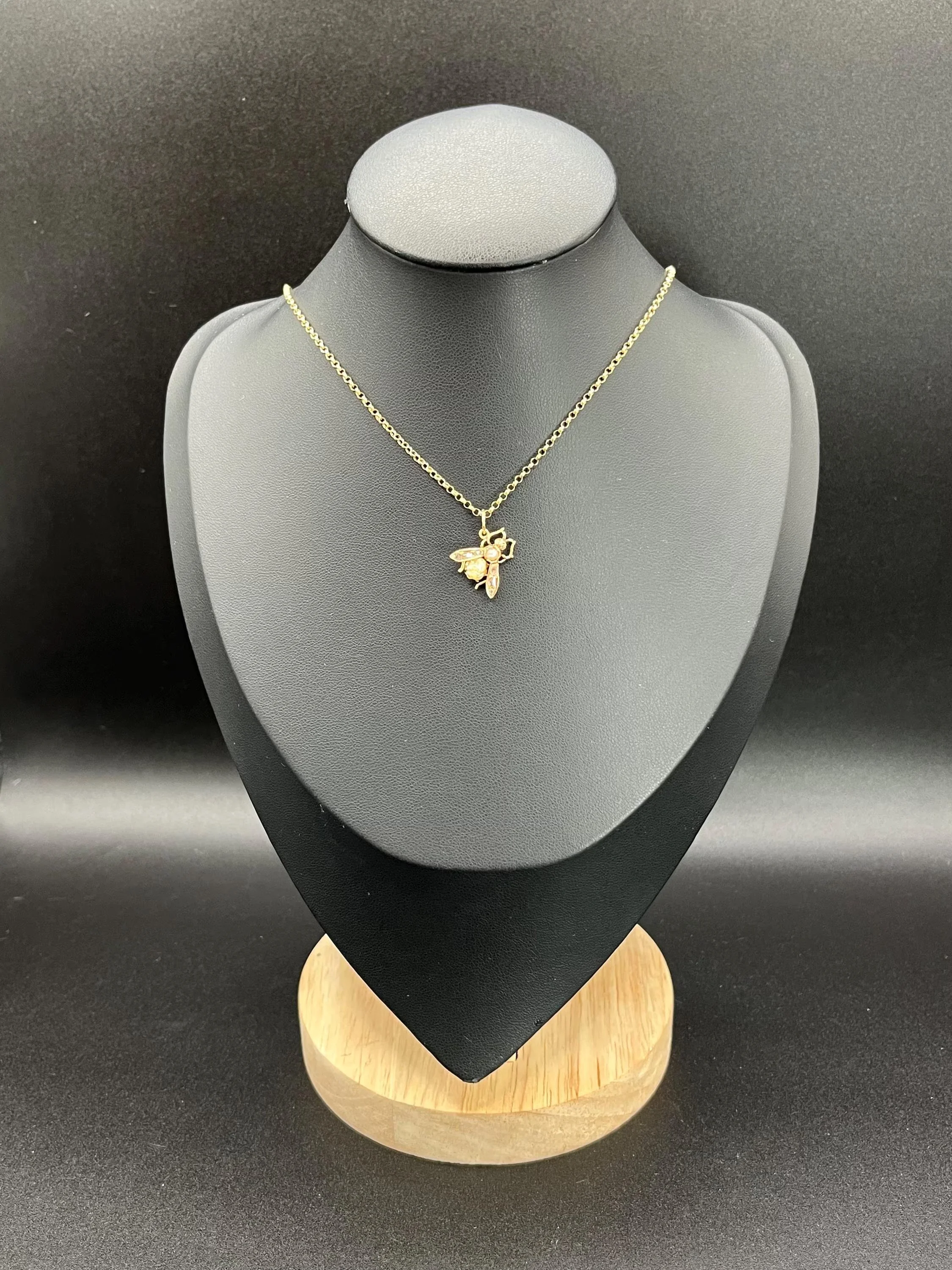 Antique 15ct Rose Gold,Edwardian Diamond & Pearl Fly/Bug Pendant Necklace