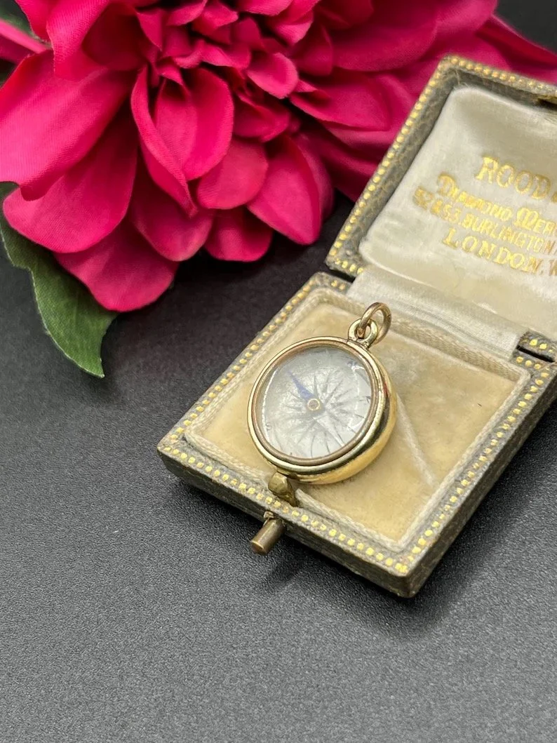 Antique 9ct Back & Front, Engraved Edwardian Compass, Circa 1900
