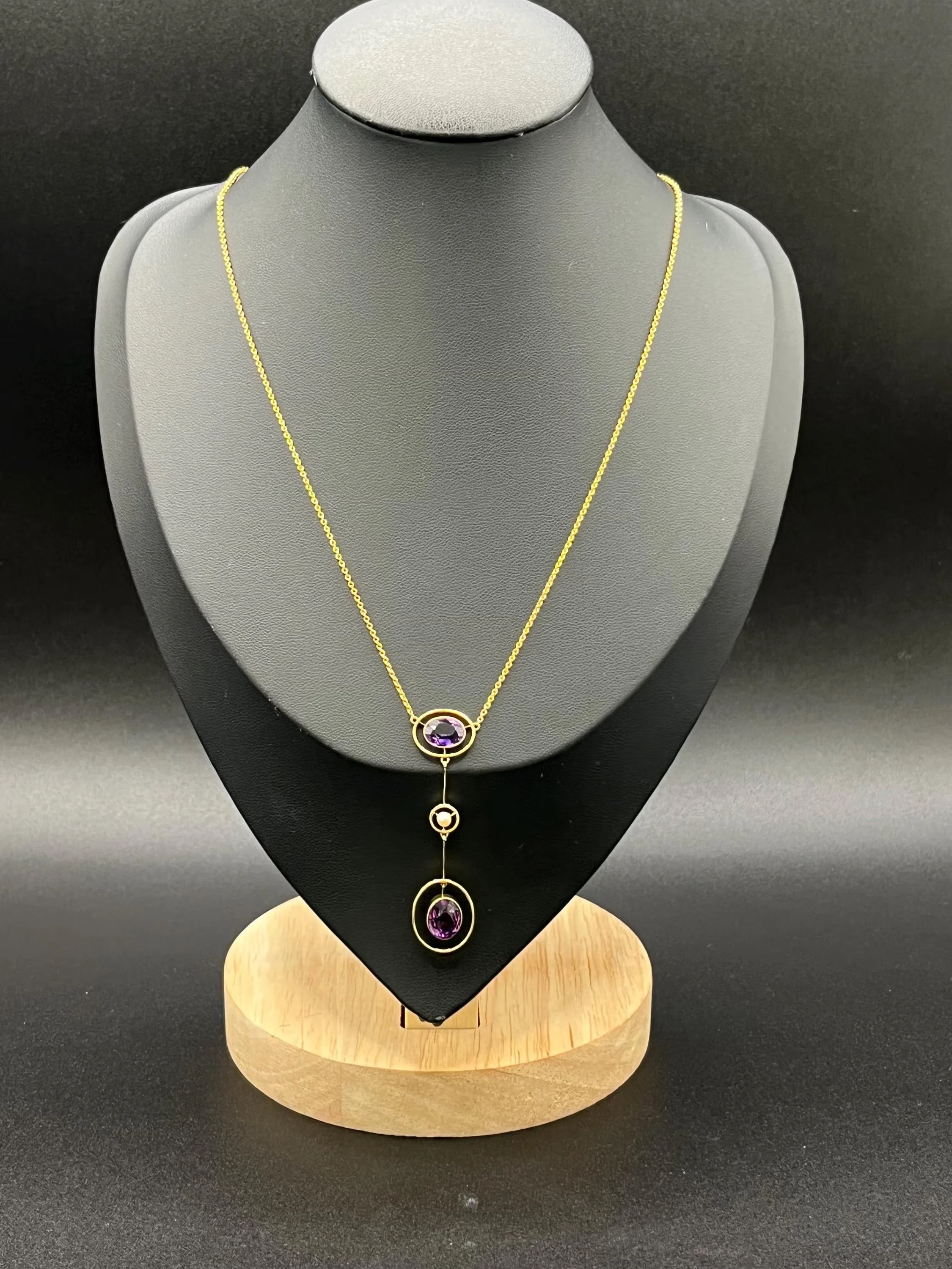 Antique 9ct Gold, Edwardian Amethyst, Pearl Drop Pendant Circa 1910