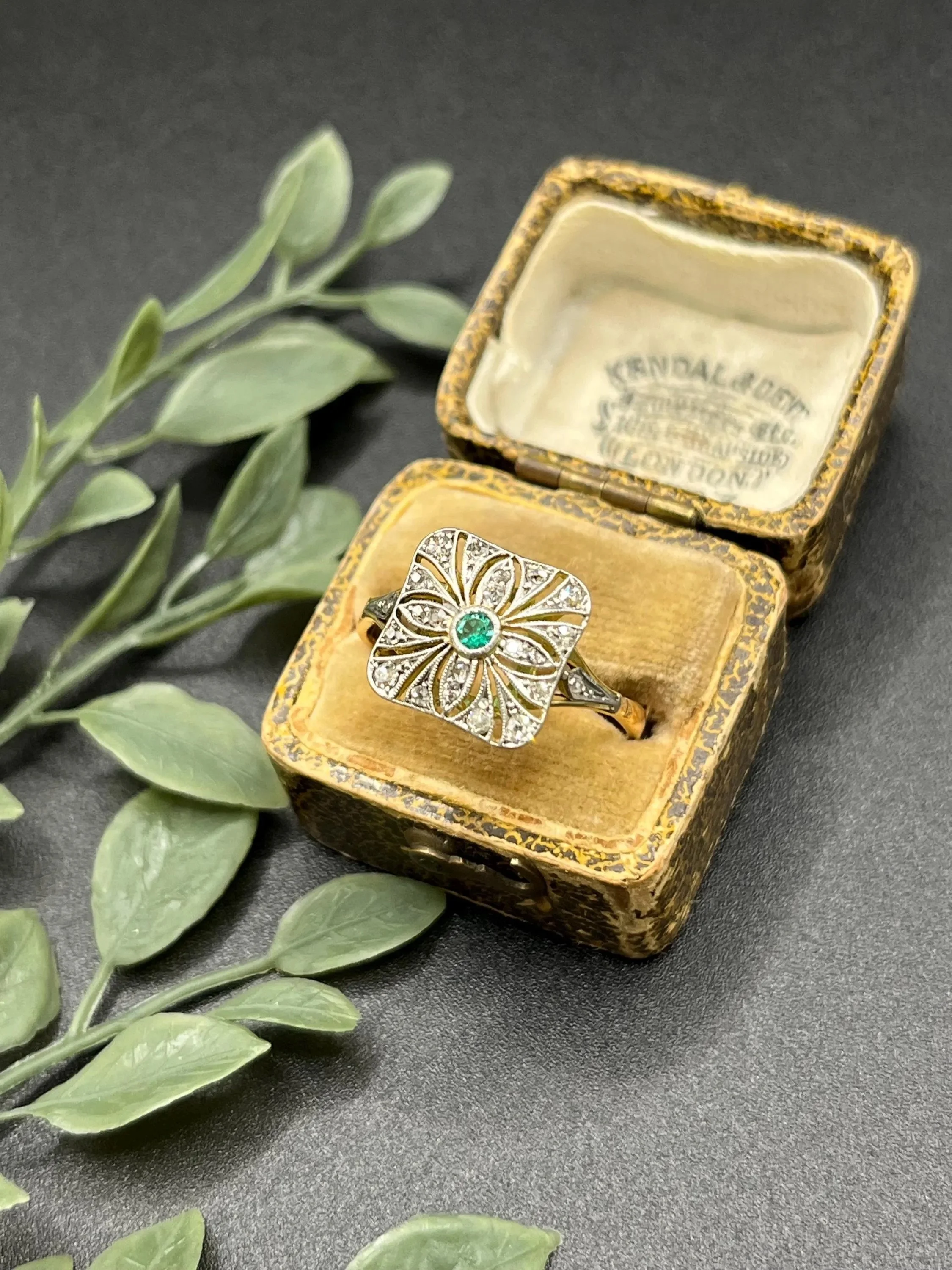 Antique 18ct Gold Edwardian Emerald & Diamond Cluster Ring, Circa 1910