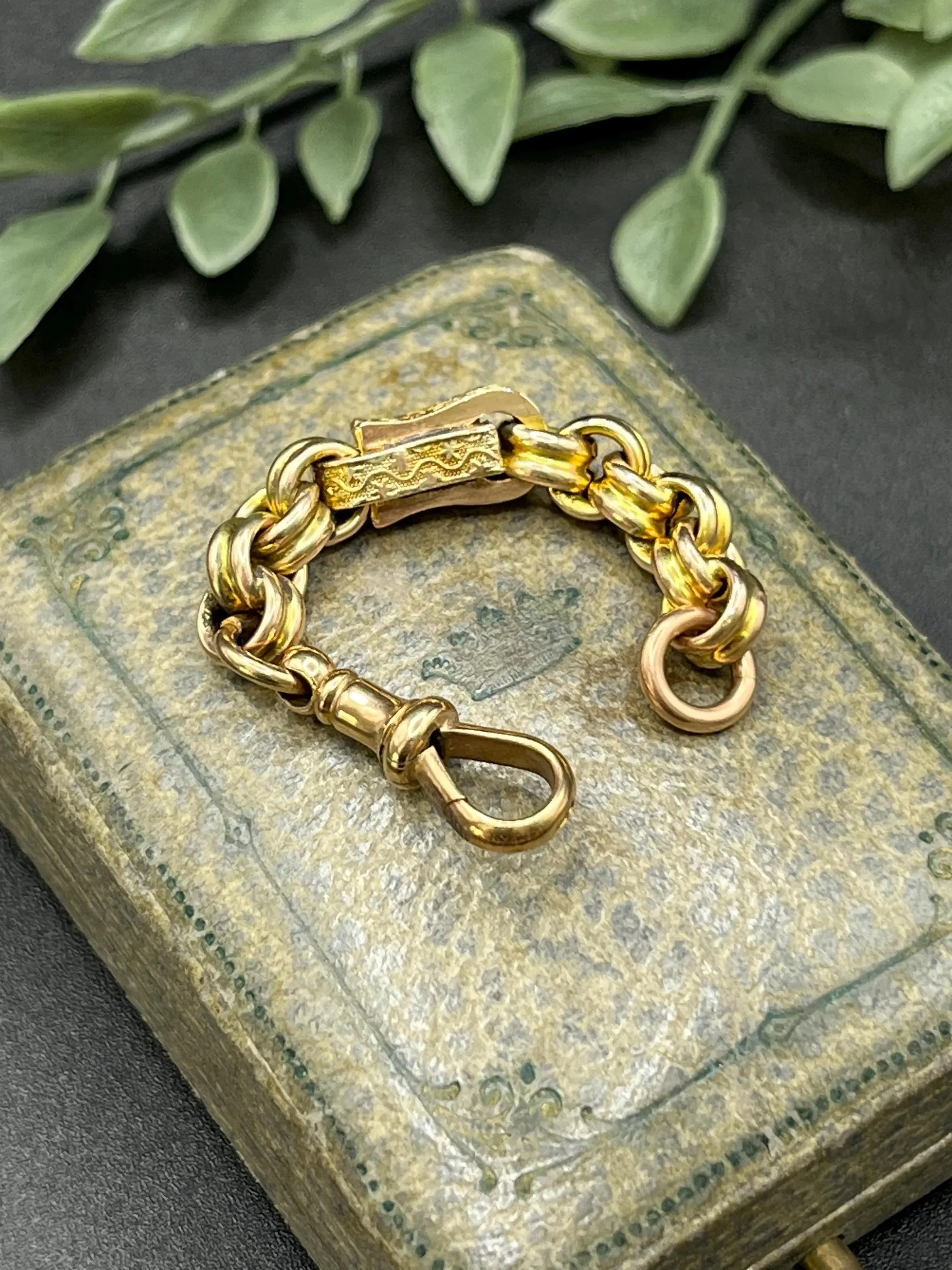 Antique 9ct Gold Victorian Ornate Link Chain Extender with Swivel Clasp, 2 3/4 inches