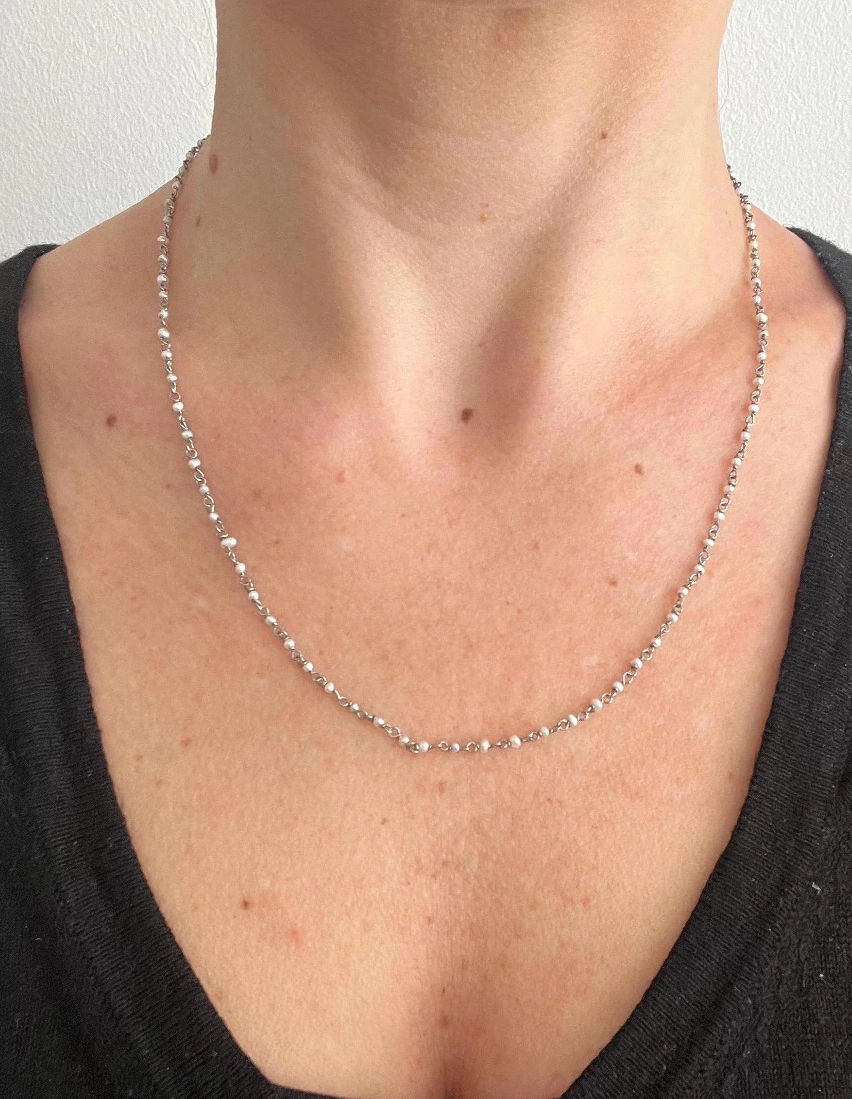 Vintage Platinum Seed Pearl Trace Link Necklace, 18 inches