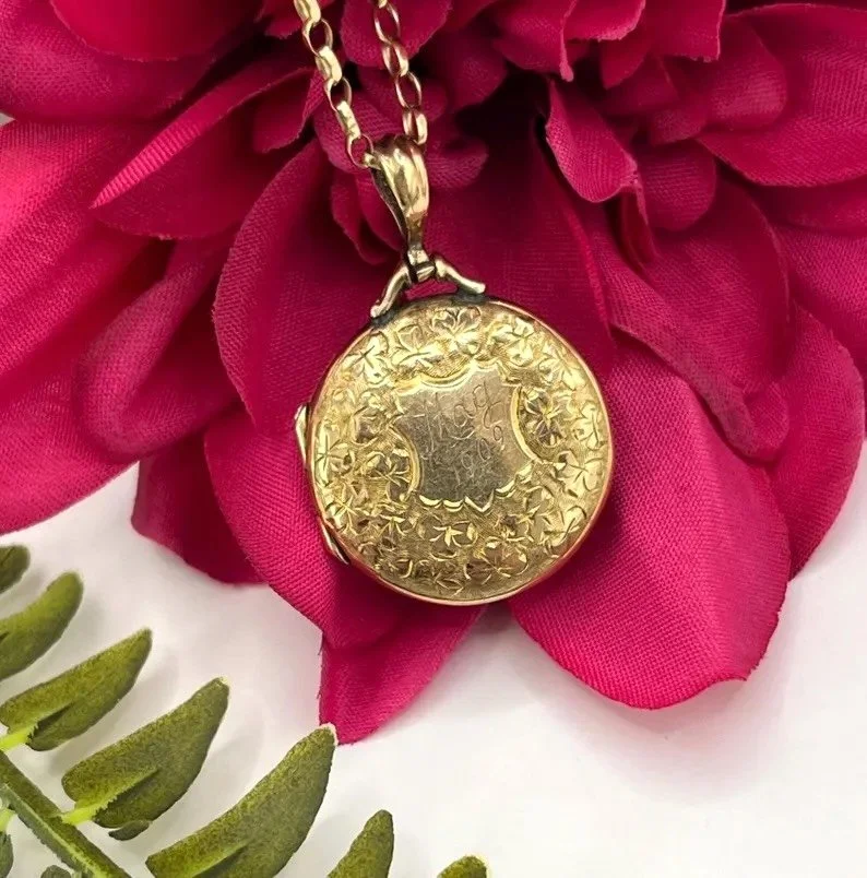 Antique 9ct Yellow Gold, Edwardian Round Locket, Engraved 1909
