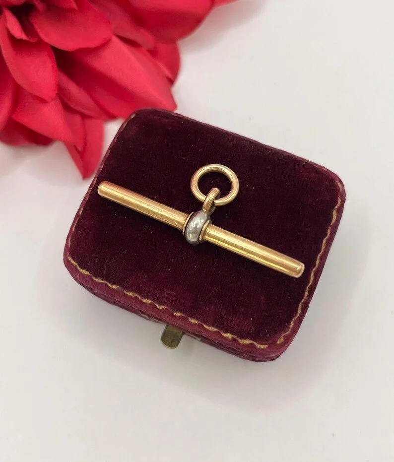 Antique Platinum & 15ct Yellow Gold Stamped, Edwardian 40mm T-bar Accessory Pendant