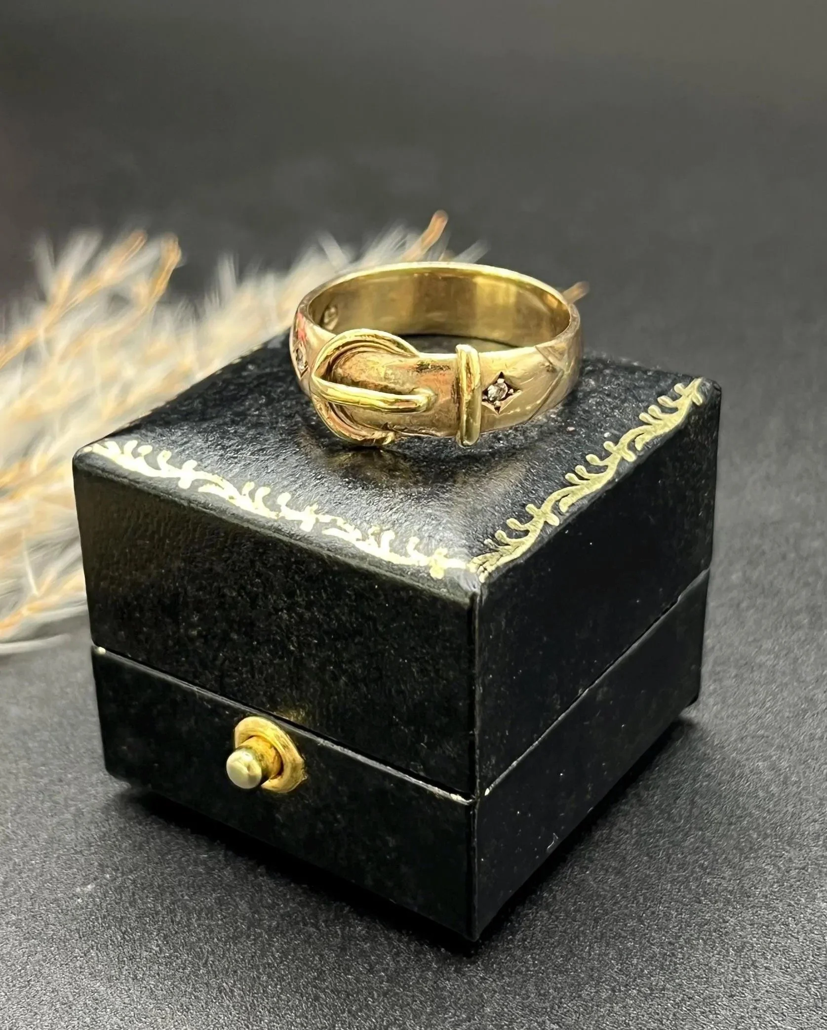 Vintage 9ct Yellow Gold, Diamond Buckle/Belt Ring, Hallmarked London 1962
