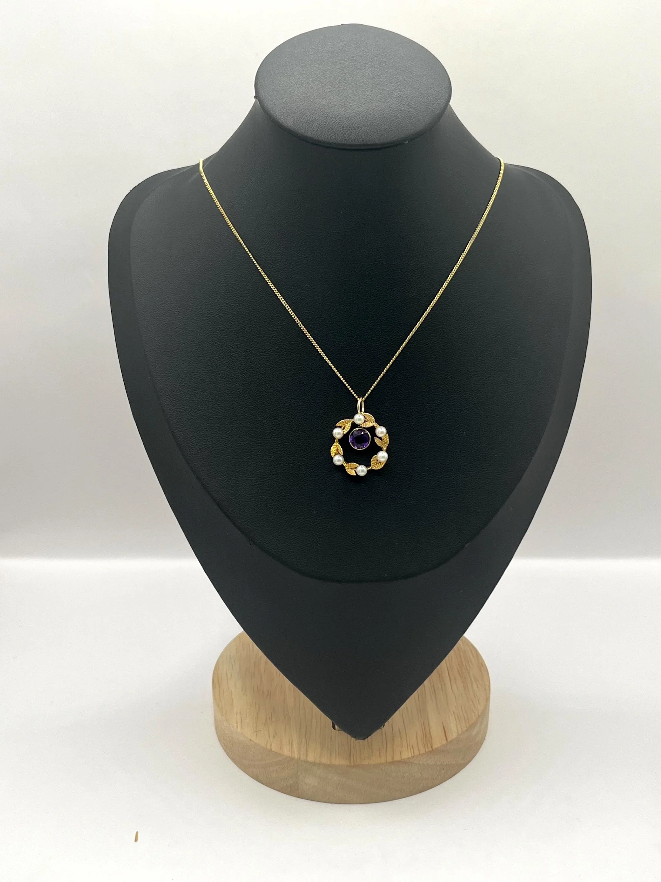 Antique 9ct Gold Edwardian Amethyst & Pearl Pendant