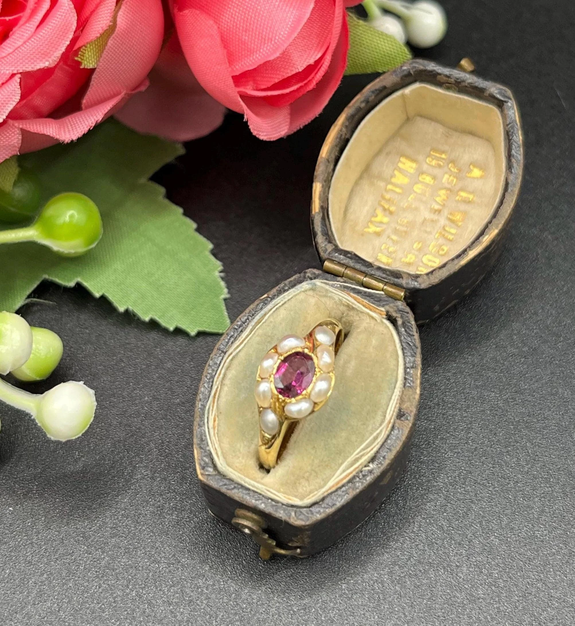 Antique 18ct Gold, Victorian Ruby & Pearl Ring, Circa 1880