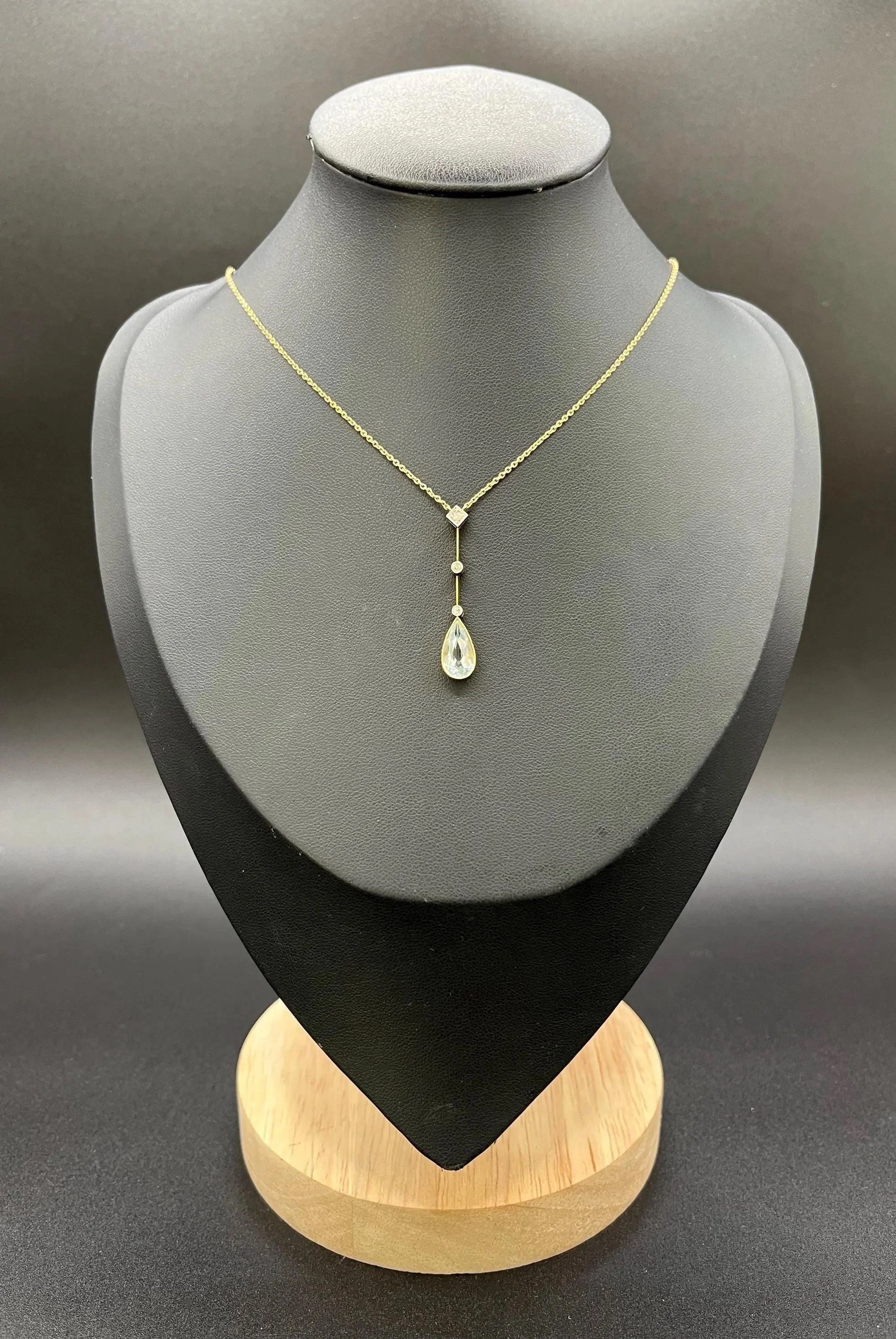 Antique 14ct Yellow Gold, Aquamarine & Diamond Drop Pendant, Circa 1920