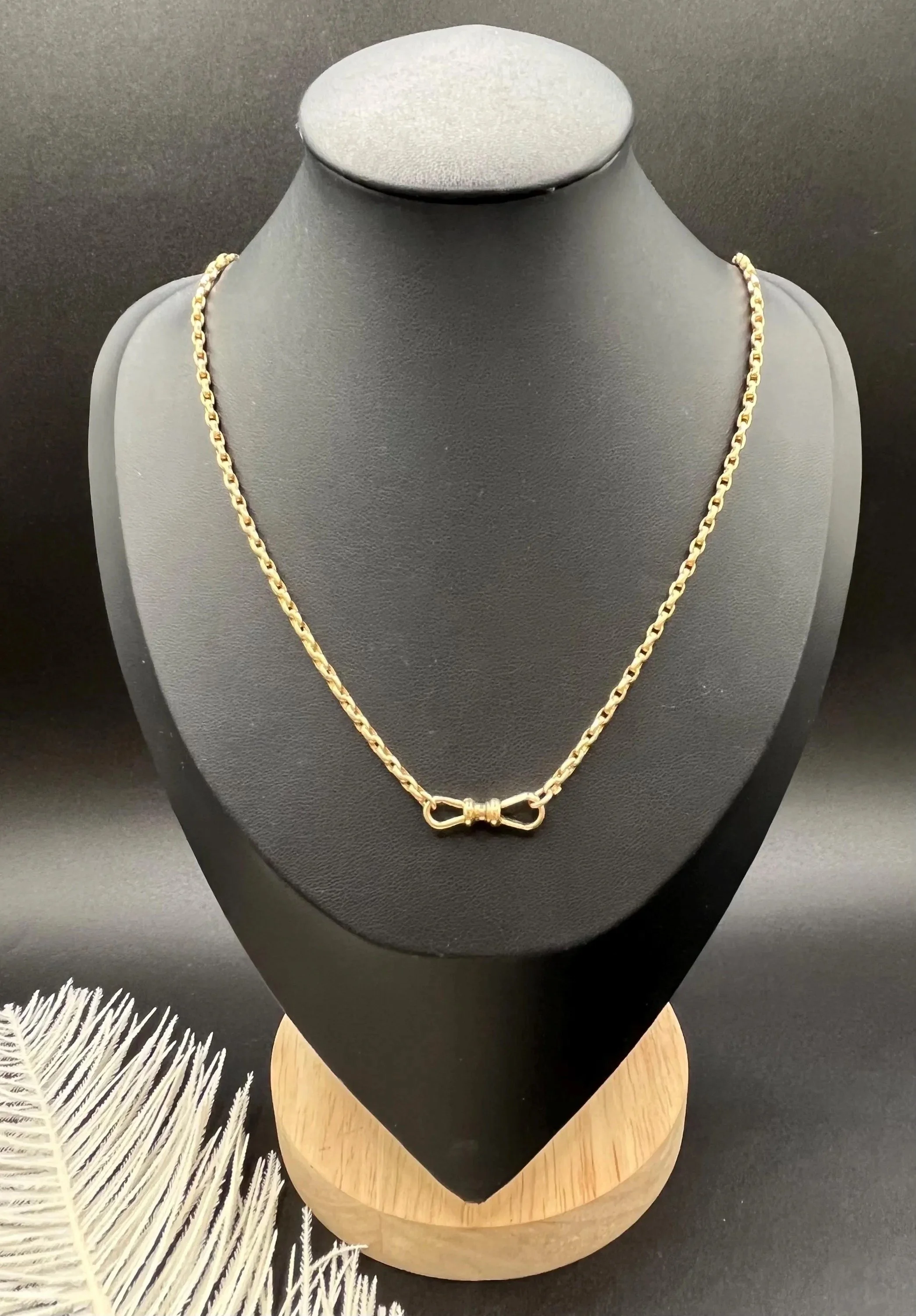 Antique 9ct Gold, Edwardian 32 Inch Belcher Link Chain with Double Swivel Clasp