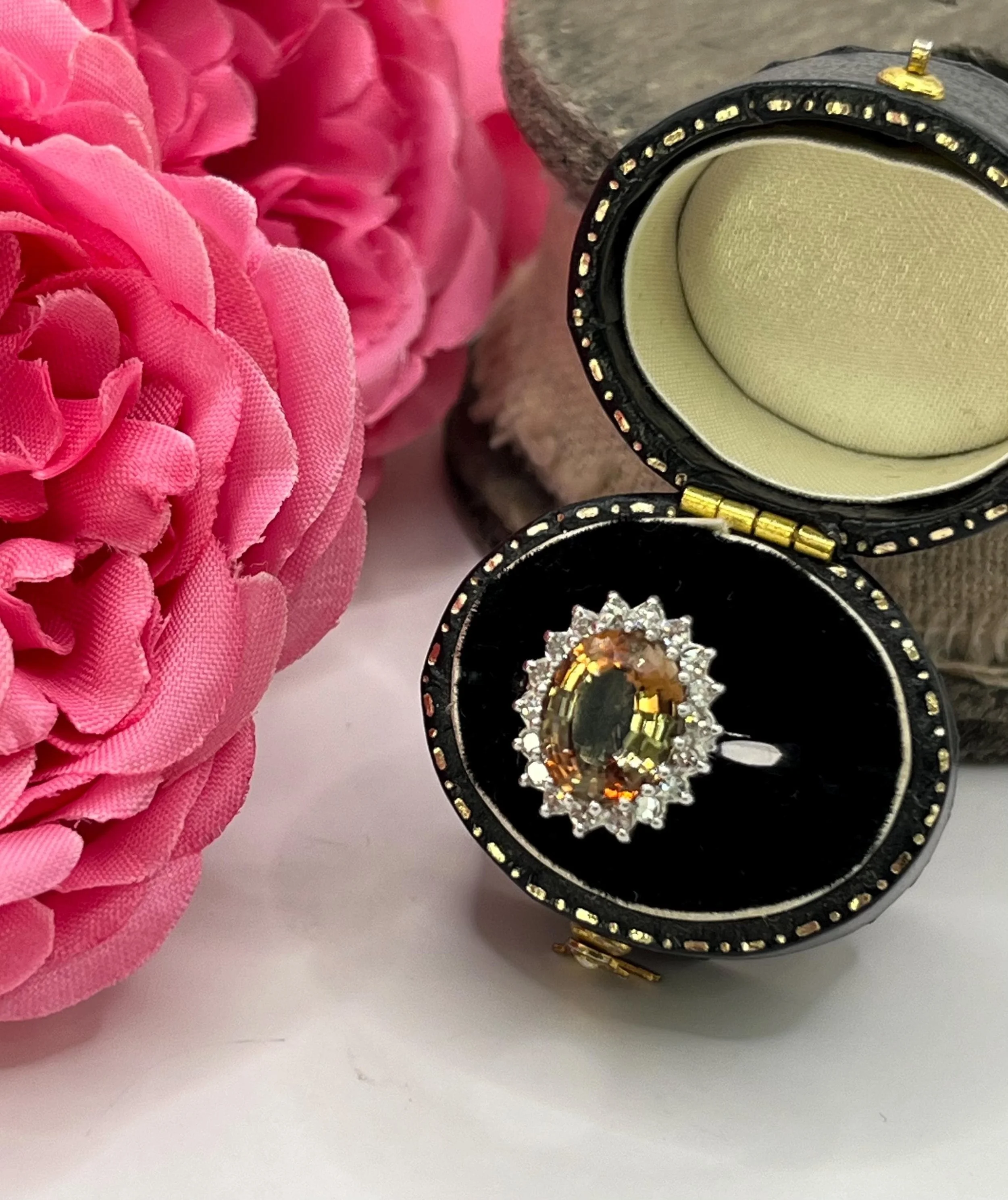 Vintage 18ct White Gold Bi Coloured Tourmaline & Diamond Cluster Ring, Circa 1980s