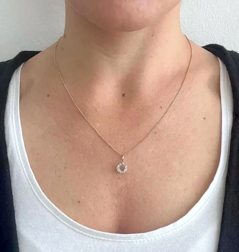 Antique 18ct Gold, Diamond Lucky Horseshoe Pendant, Circa 1910
