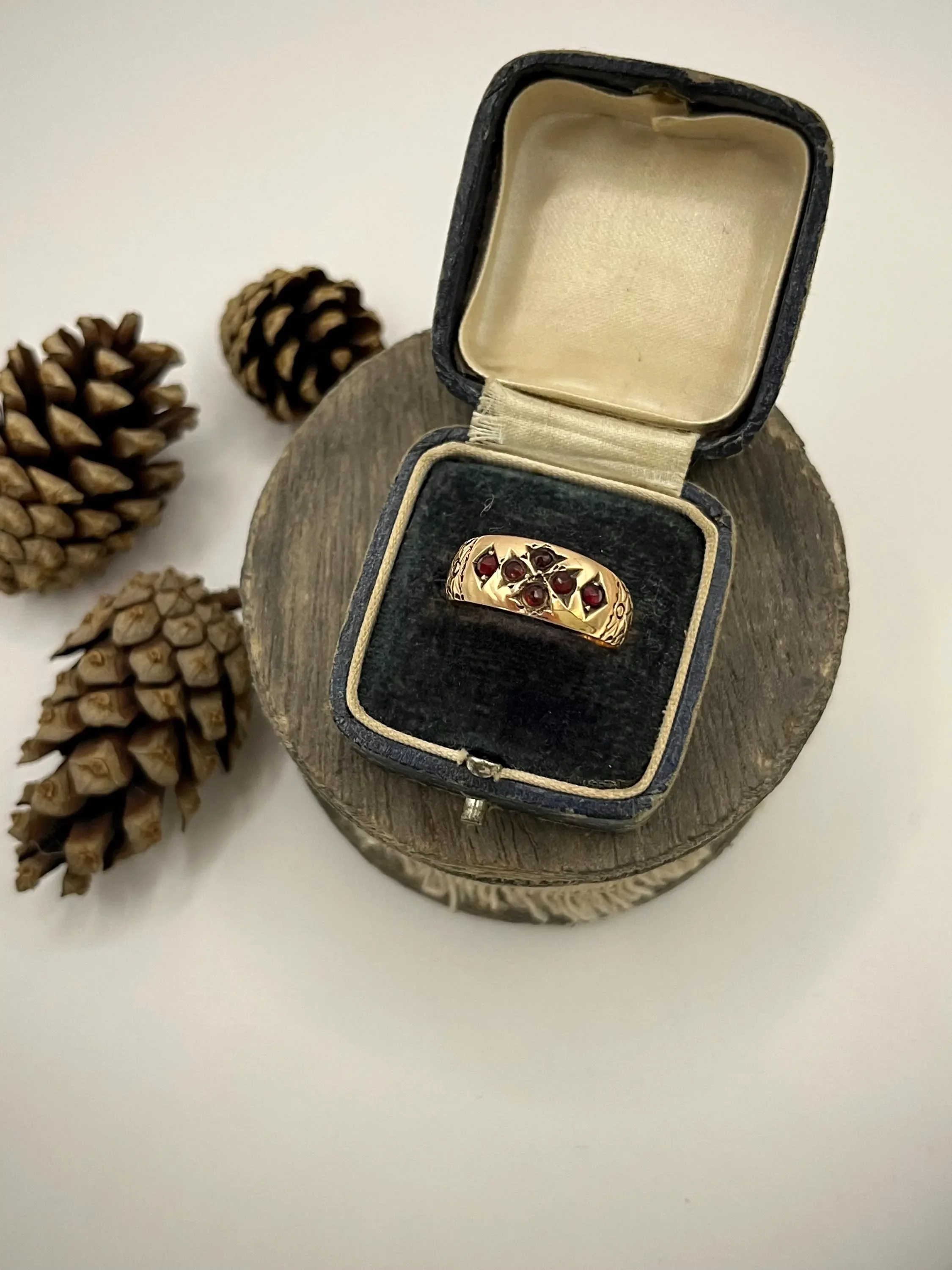 Edwardian 10ct Rose Gold, Garnet Gypsy Ring, Hallmarked Circa 1910