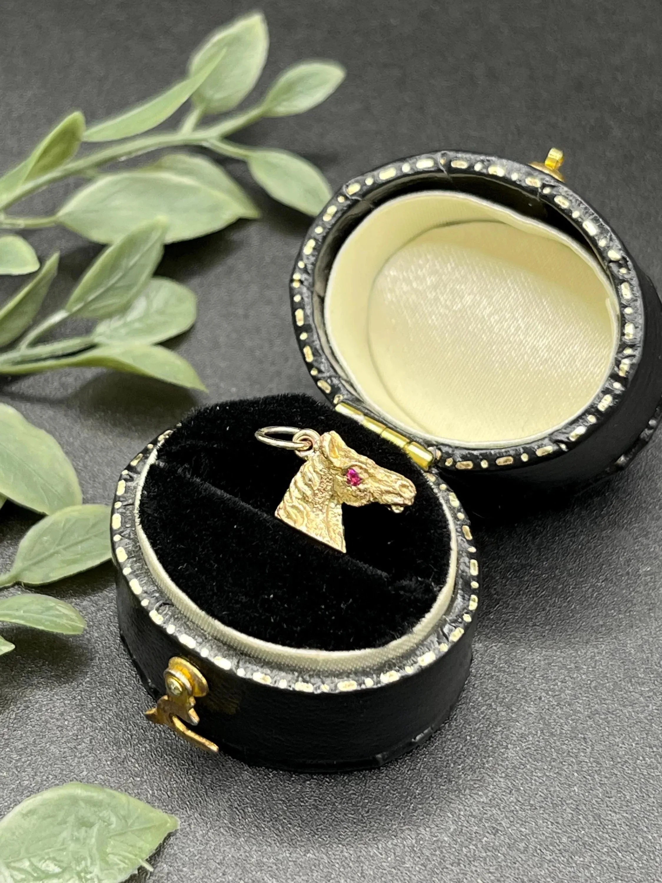 Vintage 9ct Gold Horse Head Pendant Charm, Ruby Eye