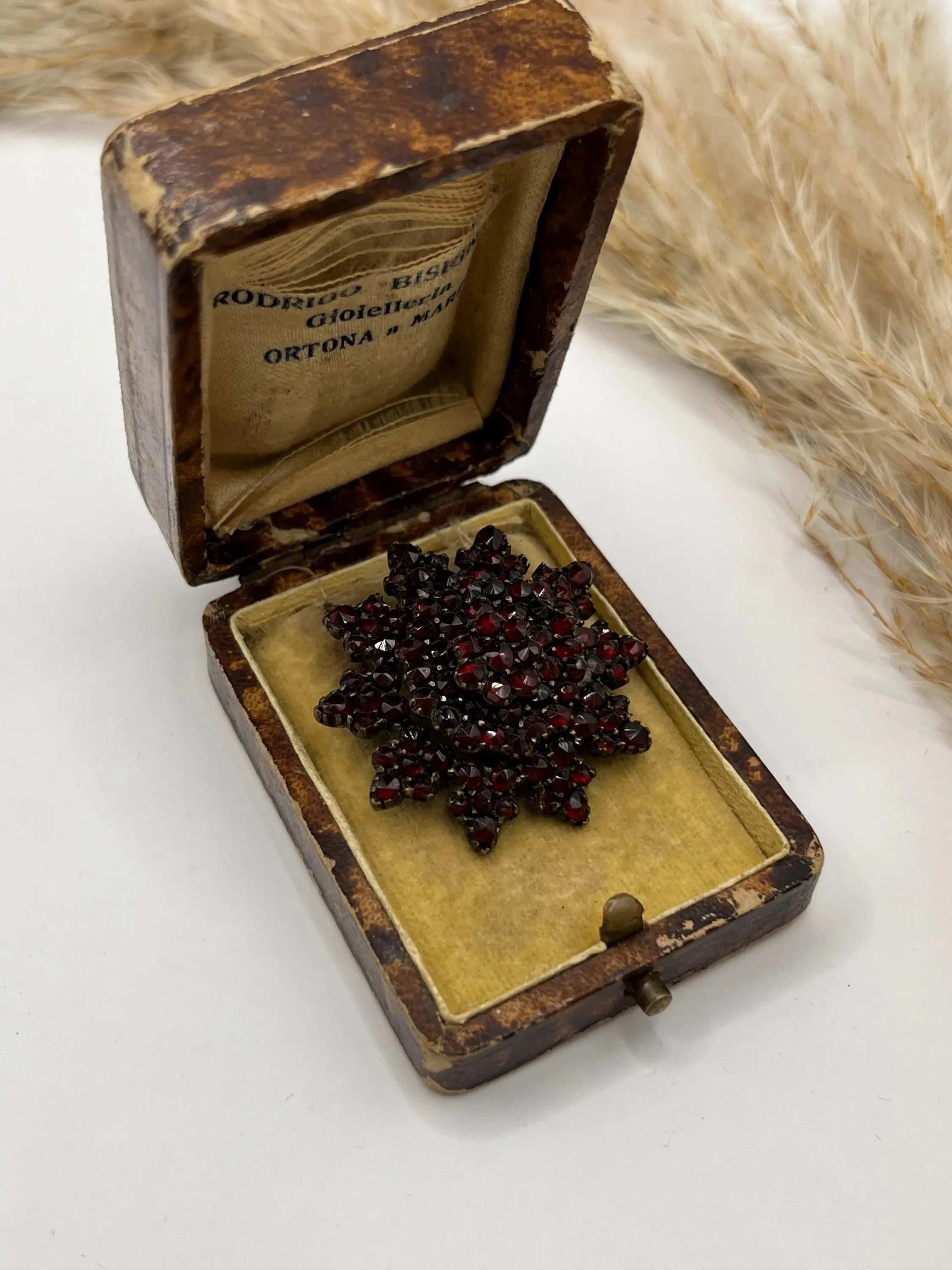 Antique Garnet Gold Victorian Floral Garnet Brooch, Circa 1880