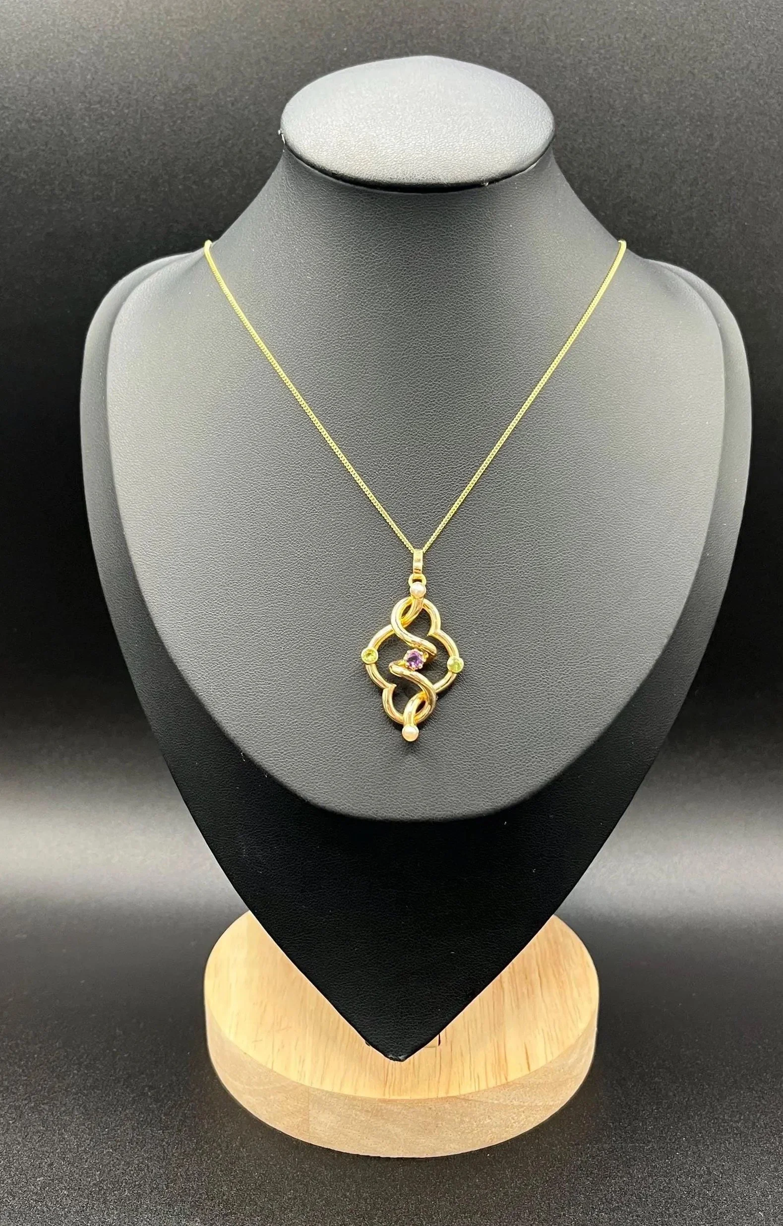 Antique 15ct Gold, Edwardian era Amethyst, Peridot & Seed Pearl Suffragette Pendant