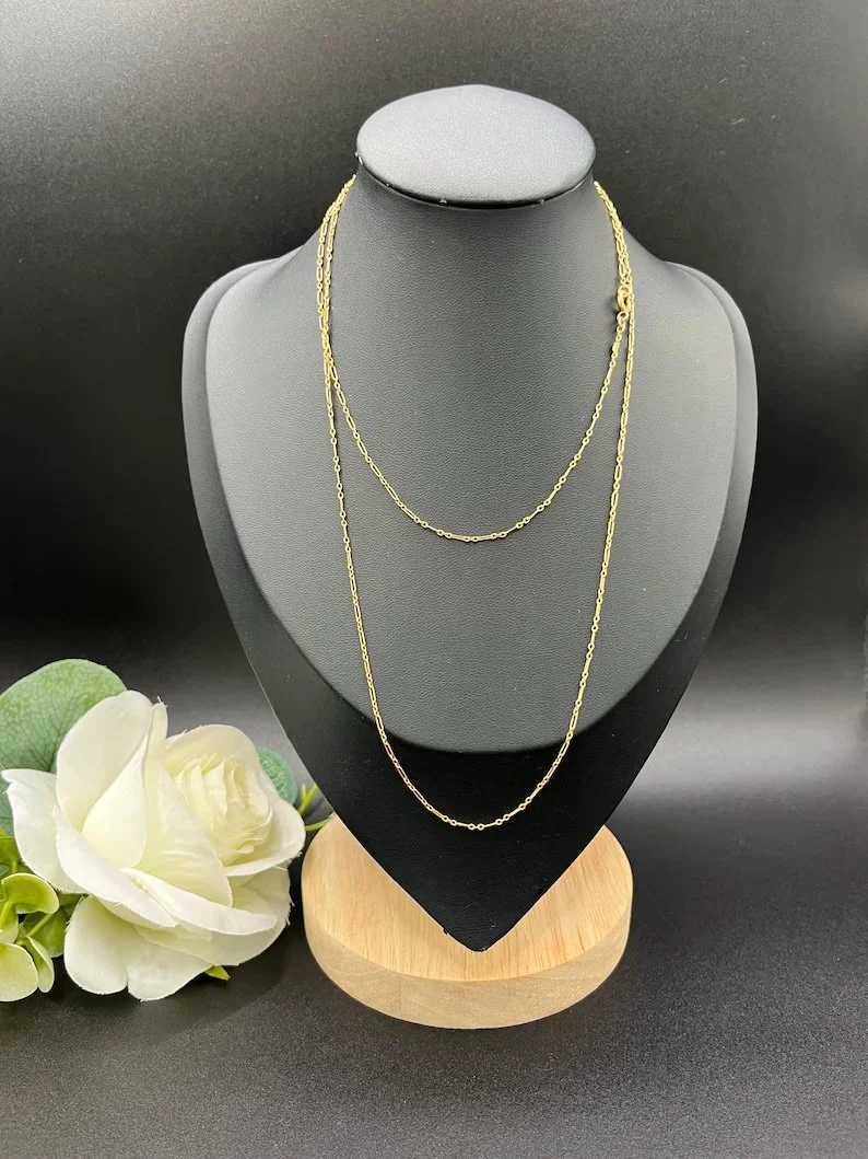 Antique 15ct Yellow Gold, Edwardian 30.5 Inch Link Chain with Bolt Ring Clasp