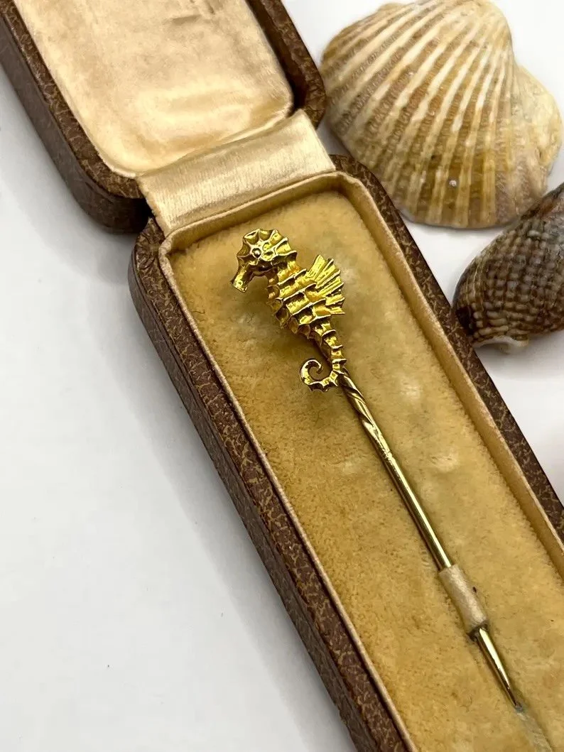 Antique 9ct Gold Seahorse Stick Pin, Circa 1910