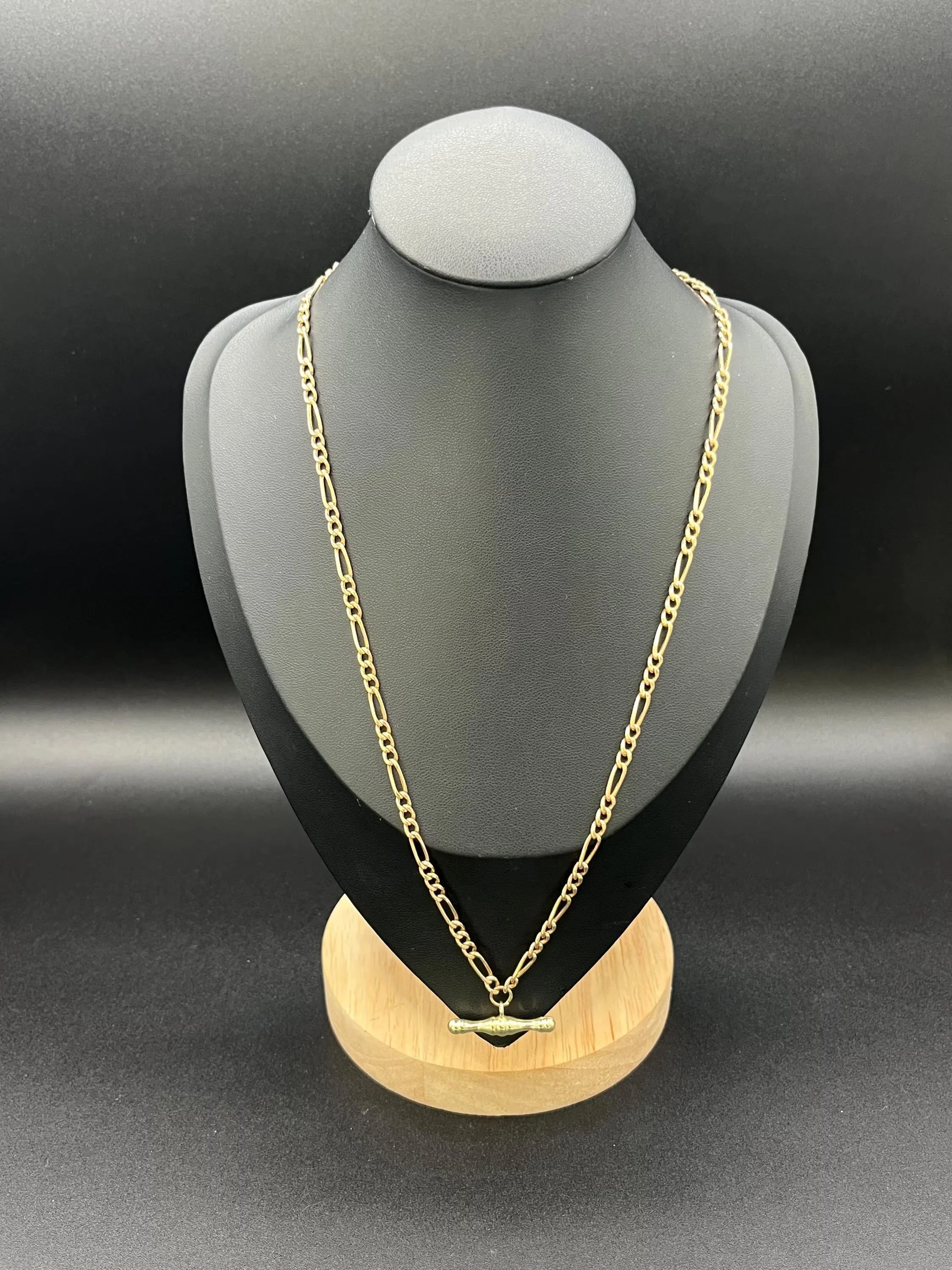 Vintage 9ct Yellow Gold, 19 Inch Figaro Link Albert Watch Chain Necklace