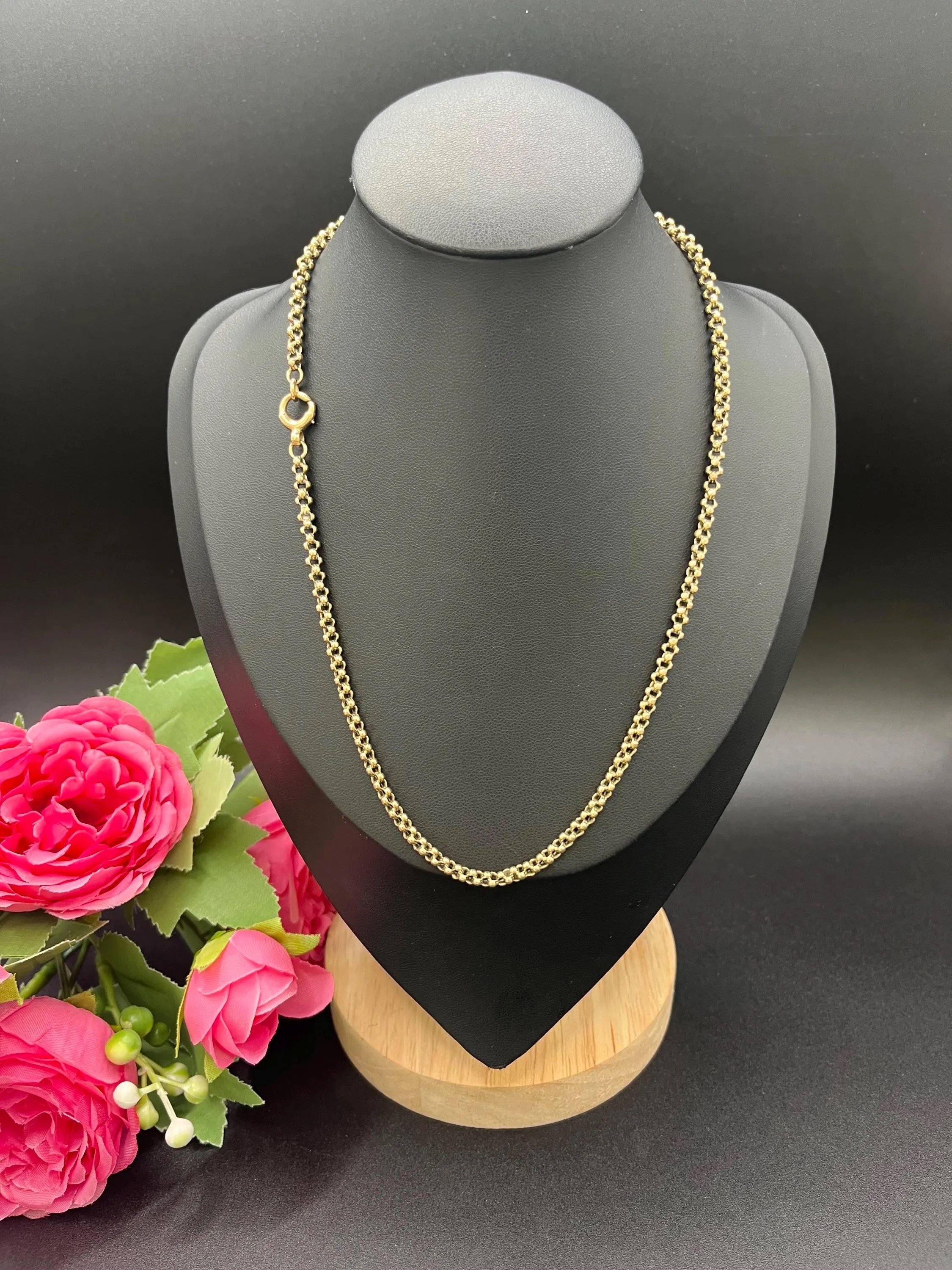 Antique 9ct Gold Belcher Chain: Edwardian 17 Inch Necklace