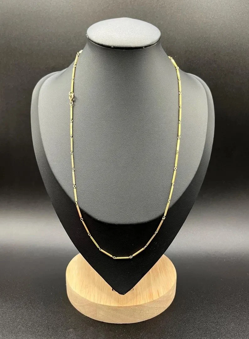 Antique 9ct Gold, 19 Inch Rectangular Link Chain Necklace, Circa 1910