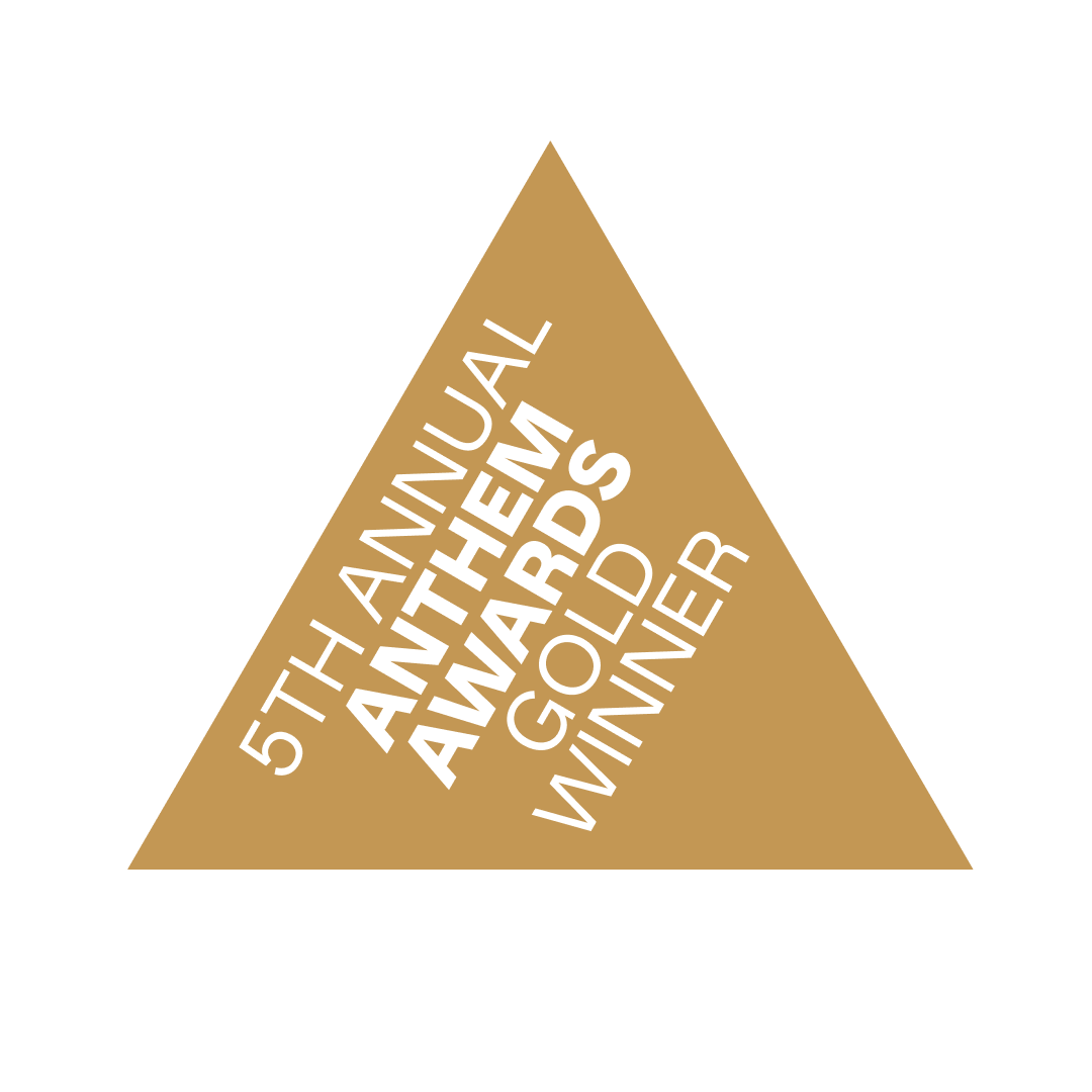 Gold triangle logo for the 5th Annual WME Awards, with white text inside listing the event details.