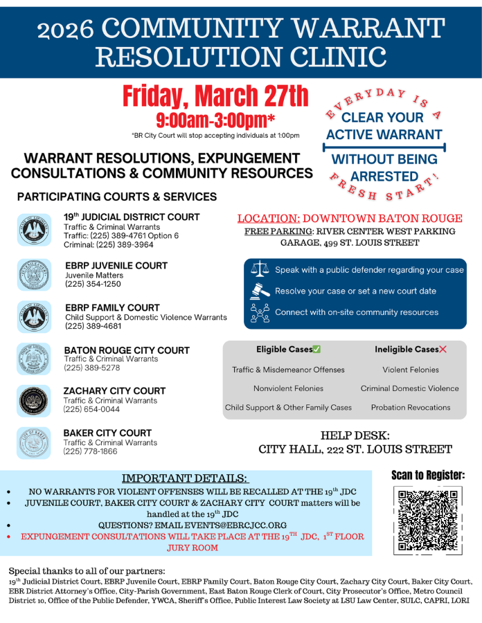 Warrant Resolution Clinic March 27th 9 A.M. to 3 P.M.
