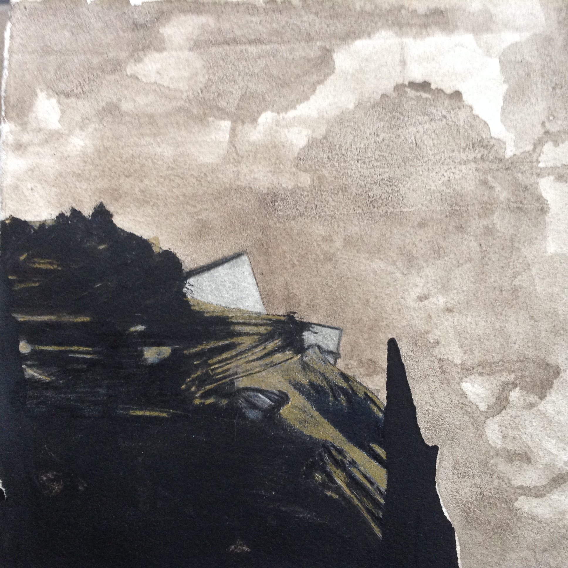    Cliff Face -  black walnut on archival paper, monotype, 10-inches square SOLD  