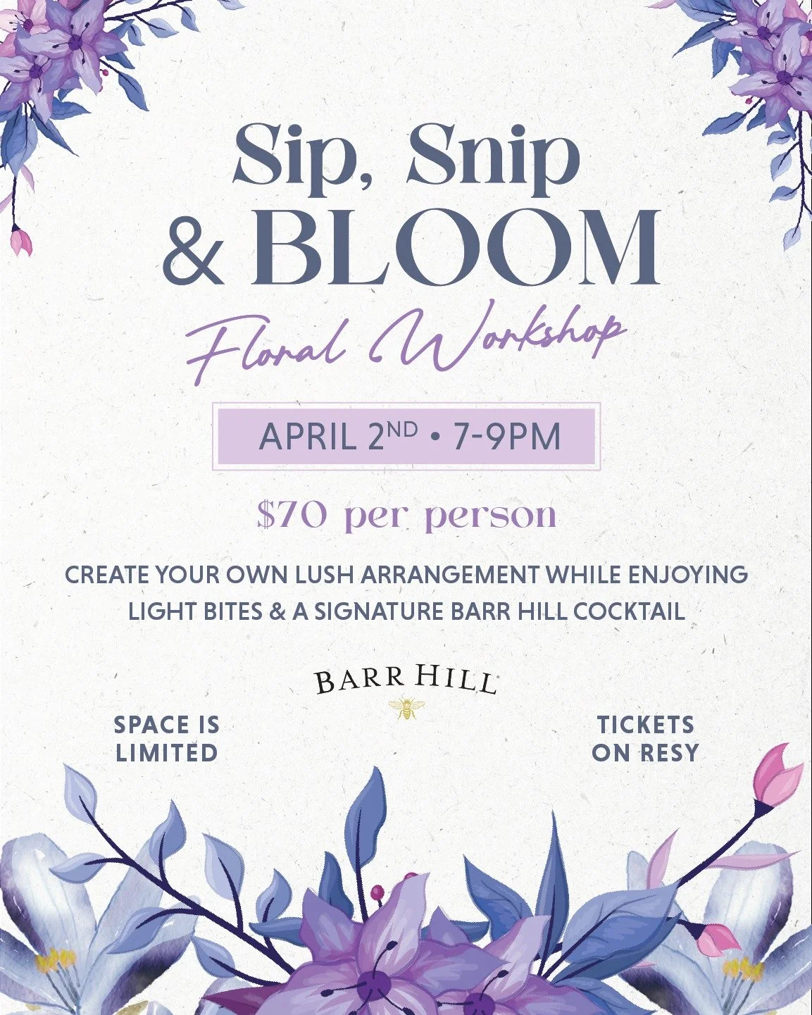 An evening of flowers, cocktails, and creativity 🌸✨

Join us at The Parkside Social on April 2 from 7&ndash;9 PM for a hands-on floral workshop where you&rsquo;ll create your own lush arrangement to take home. Enjoy light bites and a special feature