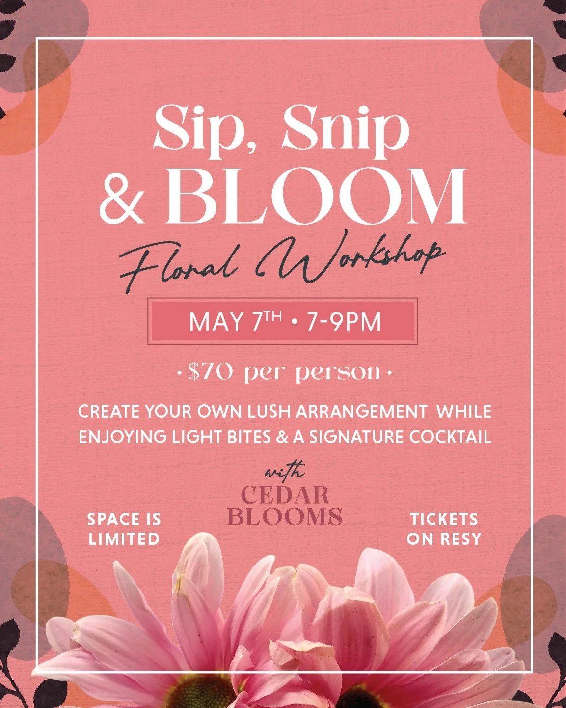 Join us for a night of blooms, bites, and a little creative magic 🌷🍸

We&rsquo;re back at The Parkside Social on May 7th from 7&ndash;9 PM for another hands-on floral workshop with our friends at @cedar.blooms.

Create your own beautiful arrangemen