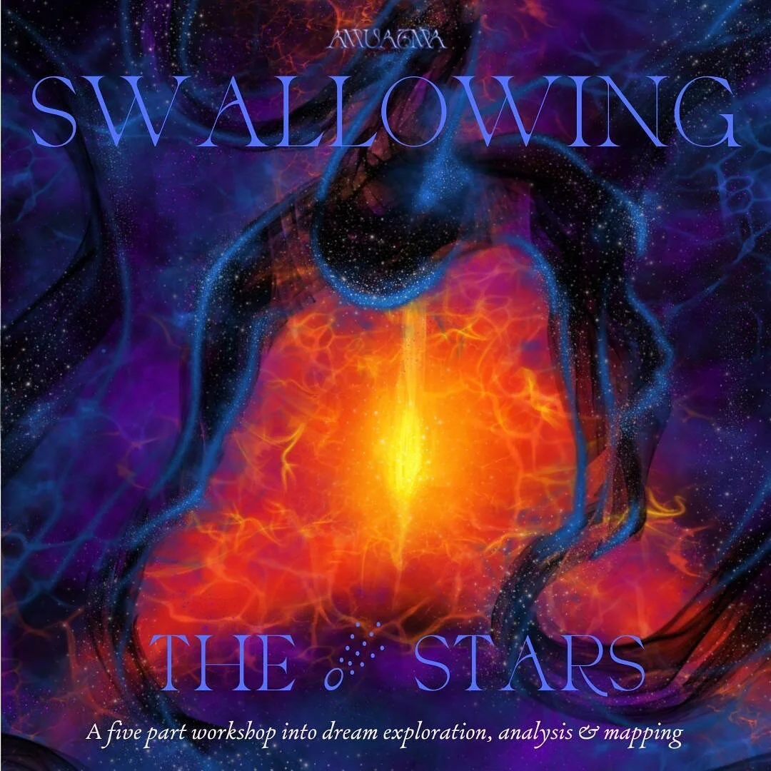 Excited to share ✦𝘚𝘸𝘢𝘭𝘭𝘰𝘸𝘪𝘯𝘨 𝘵𝘩𝘦 𝘚𝘵𝘢𝘳𝘴✦⁣
&mdash; a five fold monthly dream circle series beginning virtually in mid-June. ⁣
⁣
We will move through dream exploration, analysis and mapping.⁣
Tracking and meaning-making with my dreams 