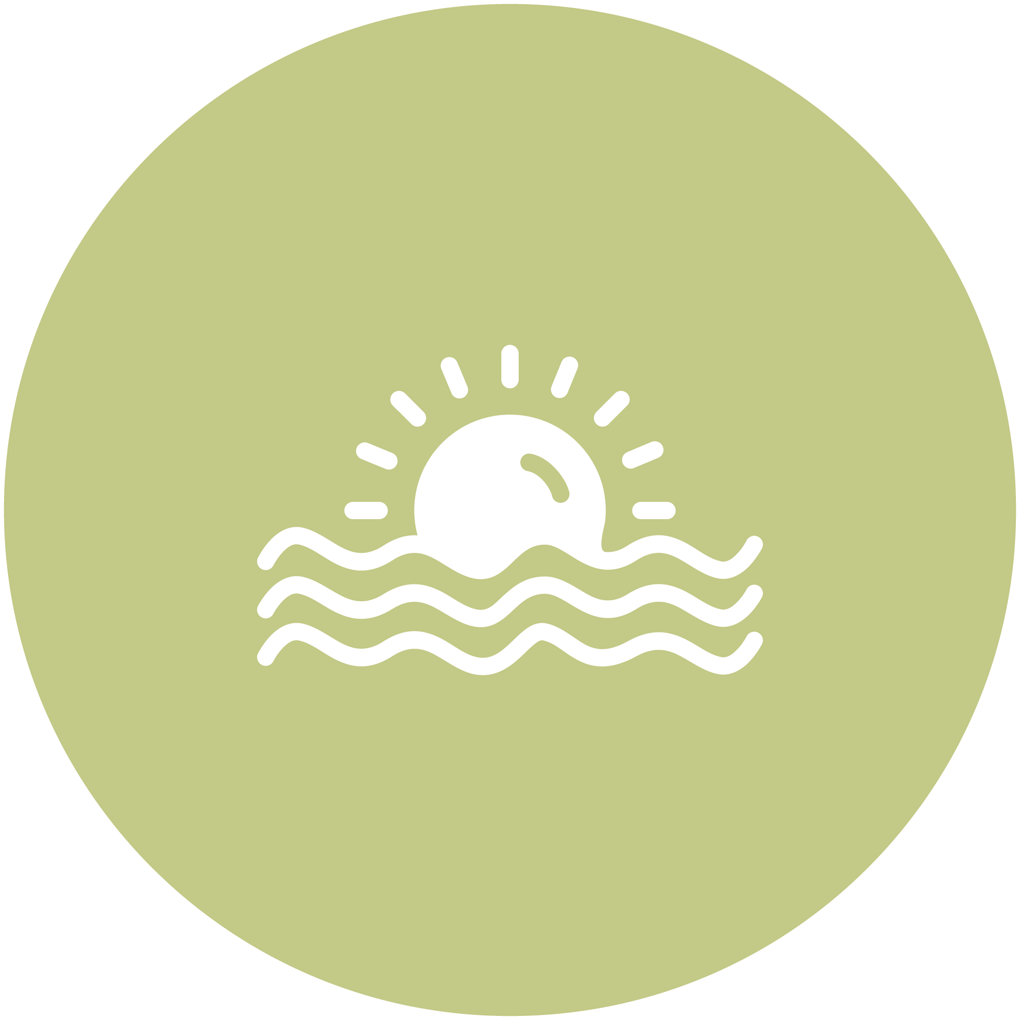 Icon of a sun setting or rising over water with wavy lines