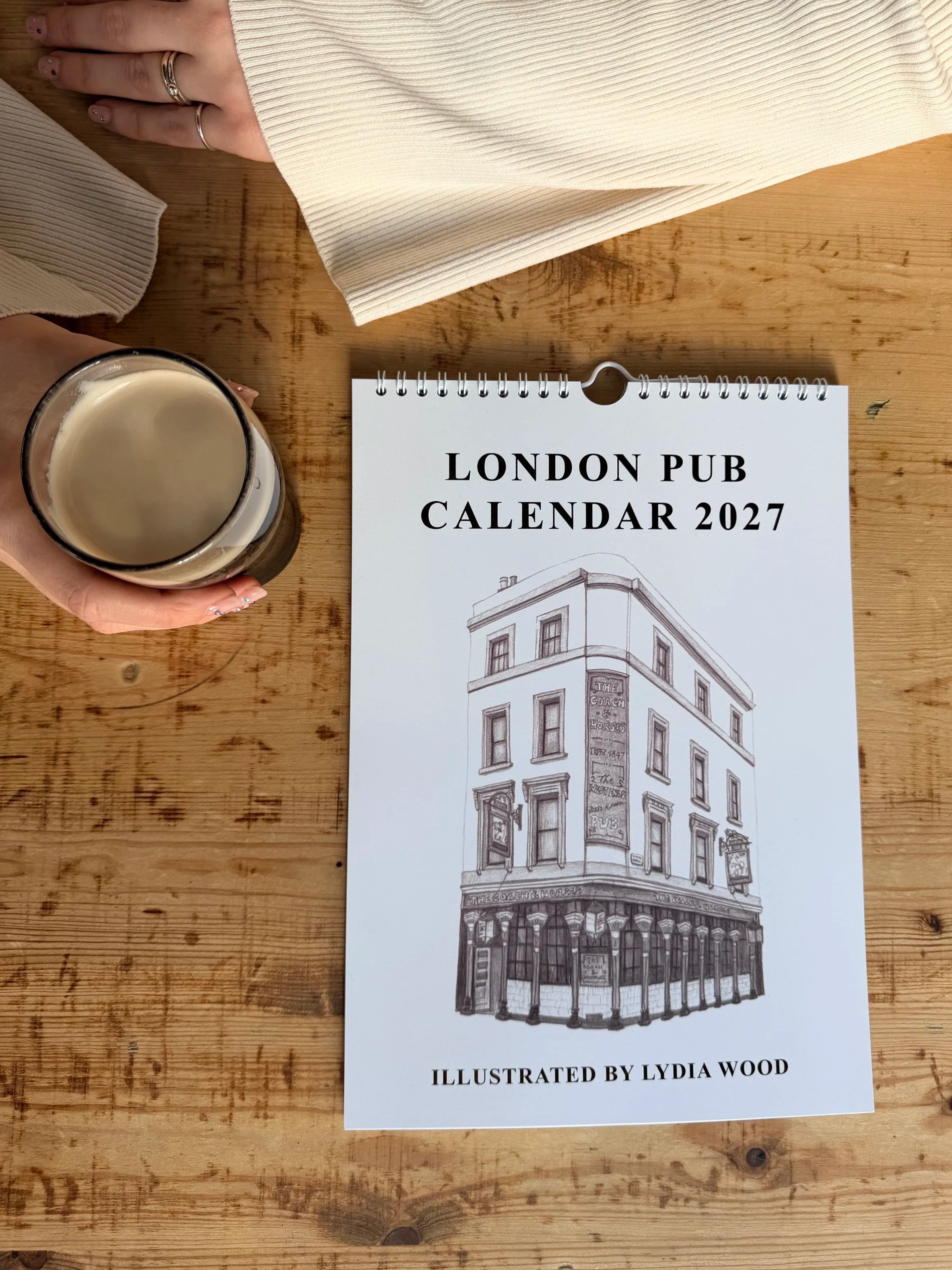London Pub Calendar 2027 - Illustrated London pubs, A4 Wall Calendar