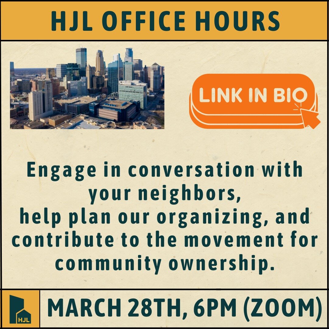 Join us this Thursday for Housing Justice League's very first community office hours! Our communities are stronger when we invest in housing that works for everyone, and not just a wealthy few. Come with your questions and connect with your neighbors