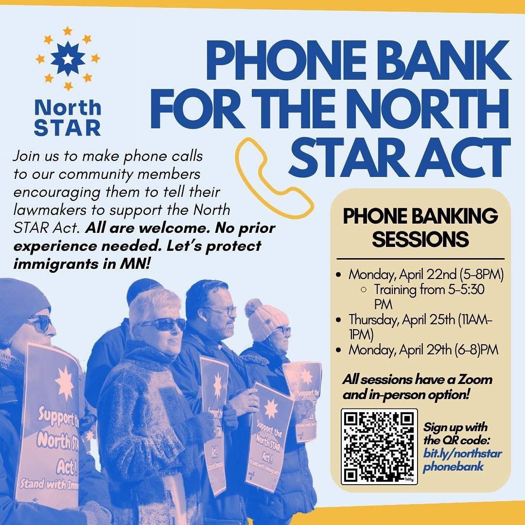 🚨 Upcoming Actions: Phone Bank for North Star!

Immigrants are our neighbors, friends, family, and coworkers. They work, pay taxes, and contribute billions of dollars to state revenue every year, yet many are subject to exorbitant bail, arbitrary an