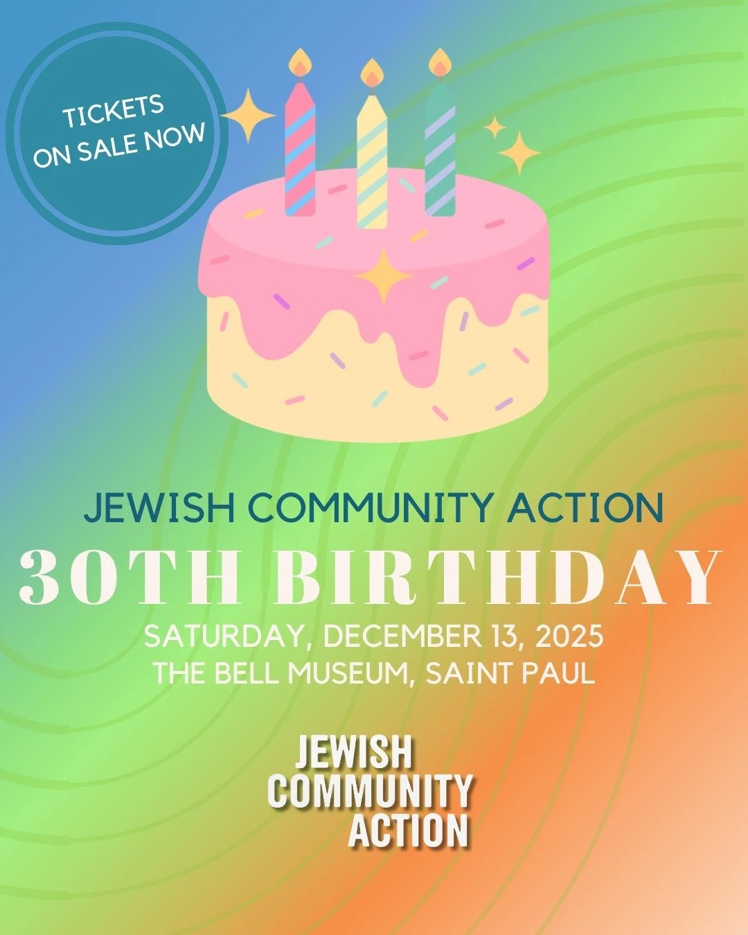 Tickets are on sale for Jewish Community Action's 30th Birthday! Join us on Saturday, December 13 at the Bell Museum for cocktail-style dining from Kaf&eacute; 421 followed by a brief program.

This year&rsquo;s program, celebrating 30 years of solid